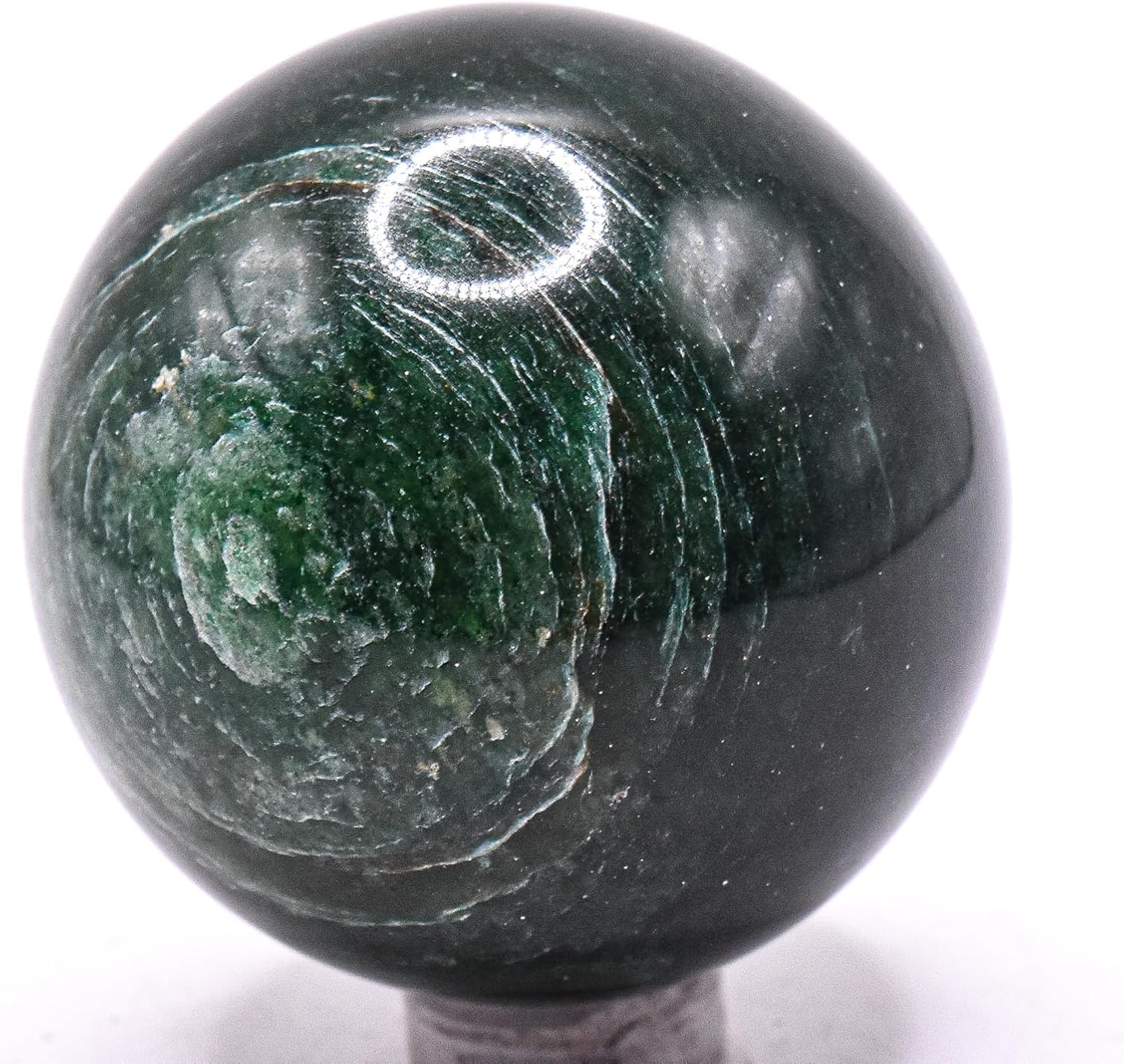 48mm Dark Green Jade Sphere with Stand - India Import