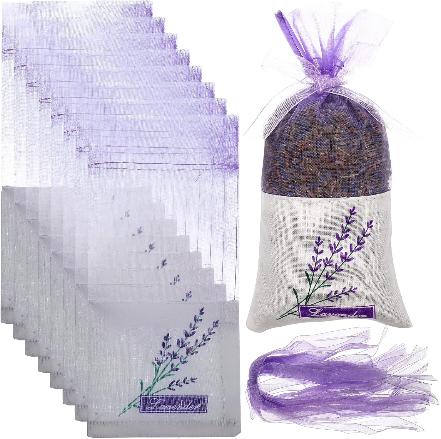 30 Pcs Lavender Sachet Bags Empty Mesh Drawstring Organza Cotton Ramie