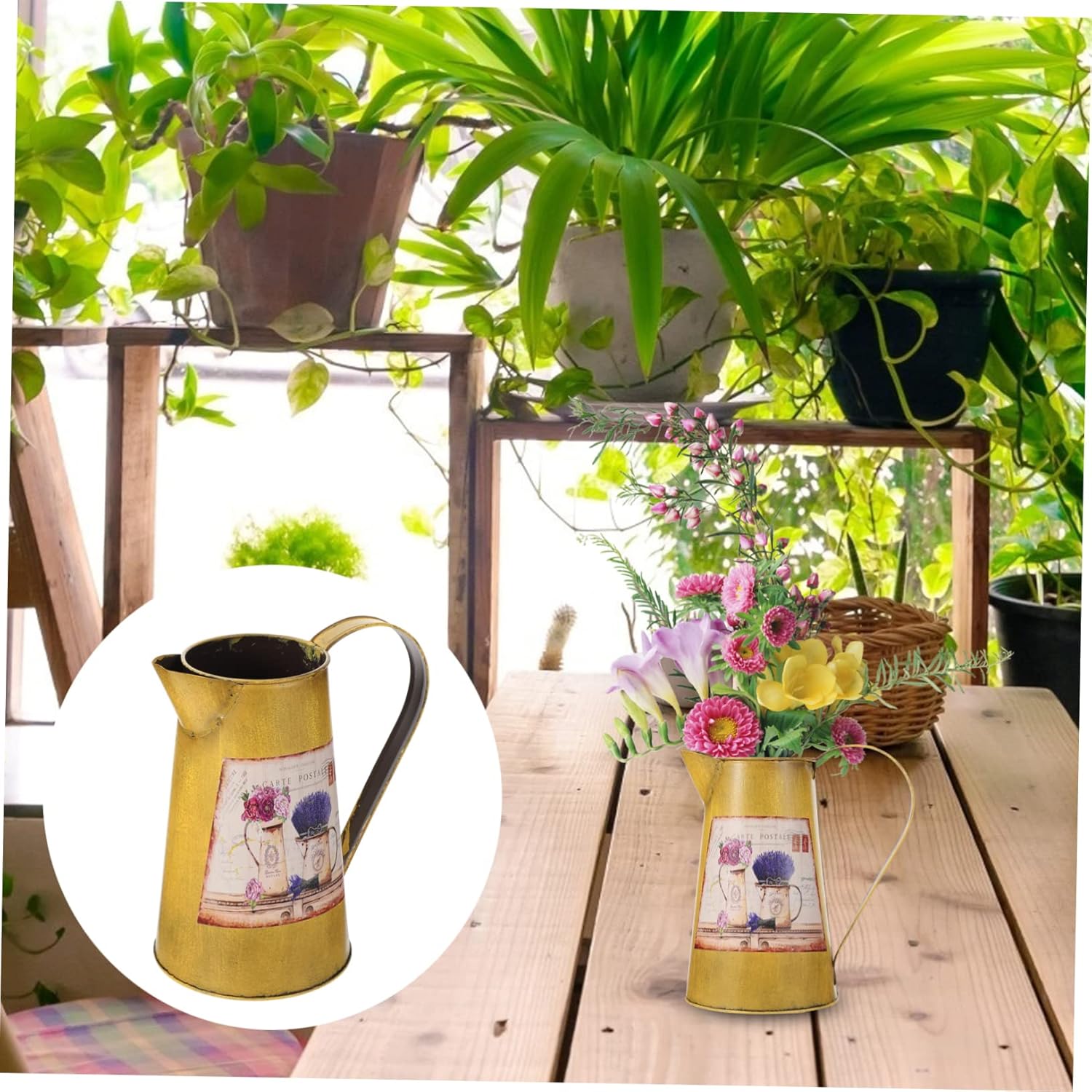 Vintage Wrought Iron Flower Arrangement Bucket Decorative Vase for Home Garden and Wedding Centerpieces