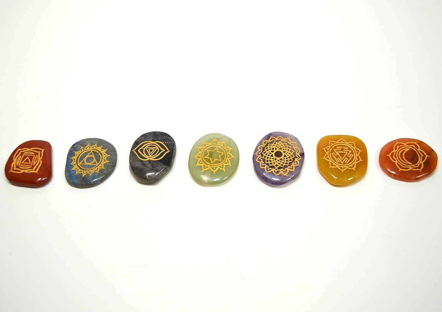HQRP 7 Chakras Tumbled Crystal Set with Sanskrit Engravings