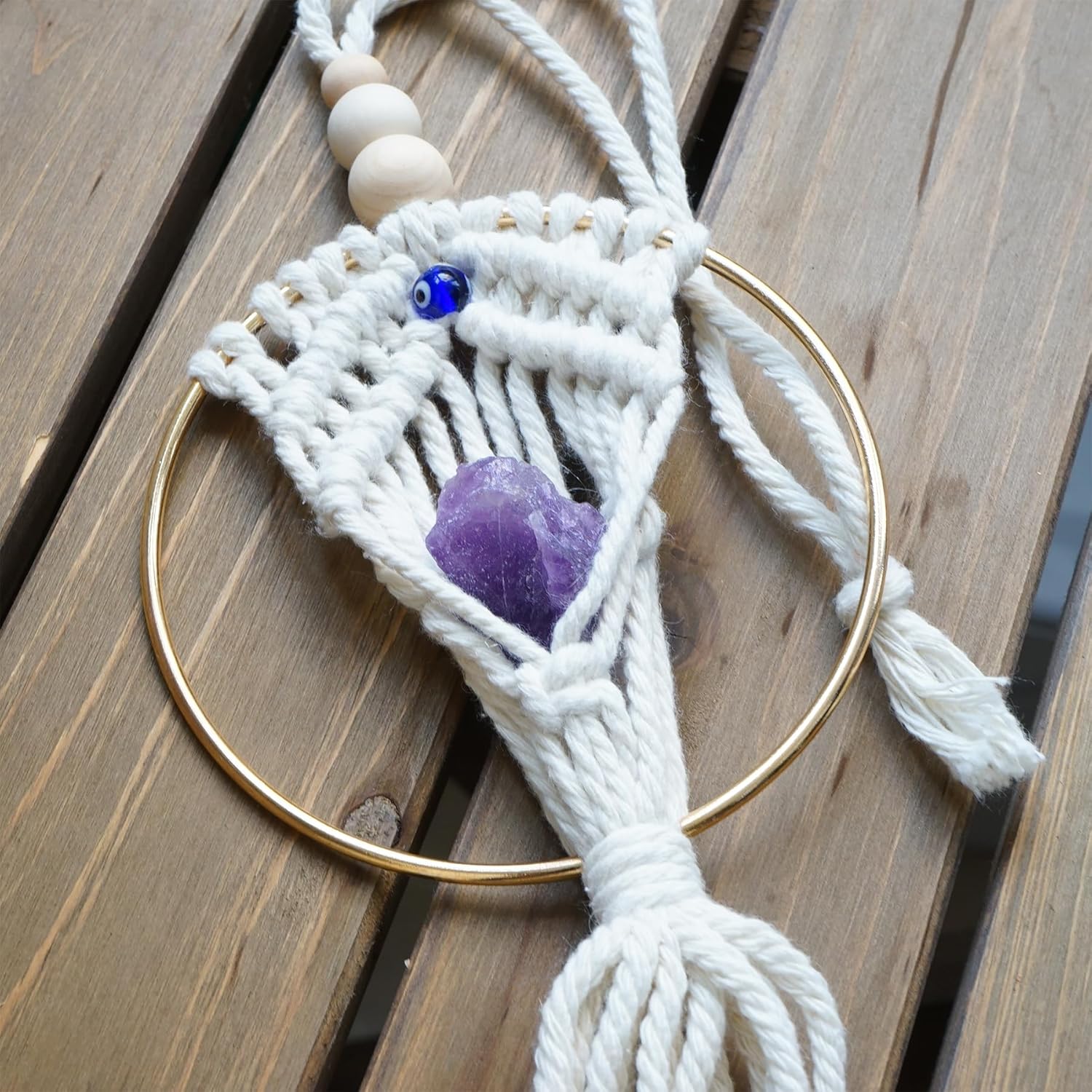 Boho Woven Evil Eye Crystal Wall Decor with Healing Stones