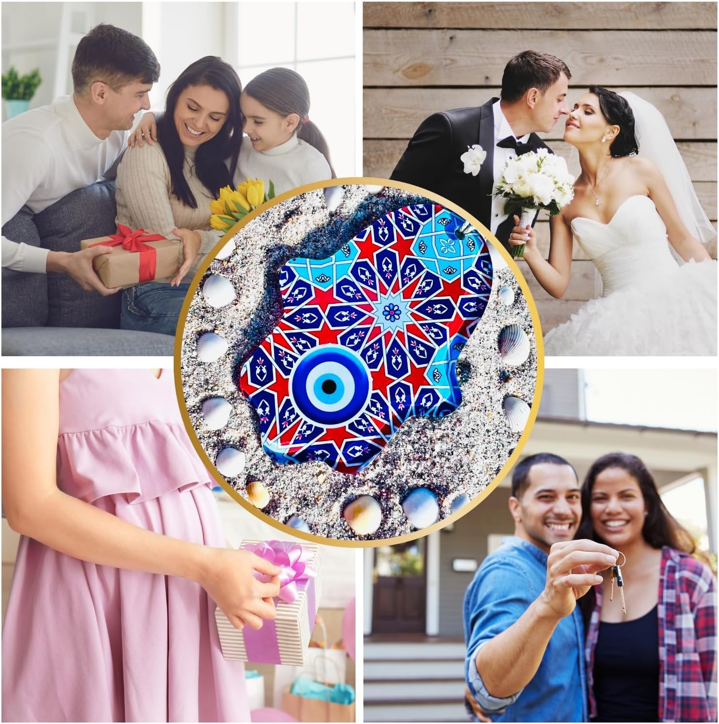 Geometric Hamsa Hand Evil Eye Wall Hanging Decor Protection Good Fortune