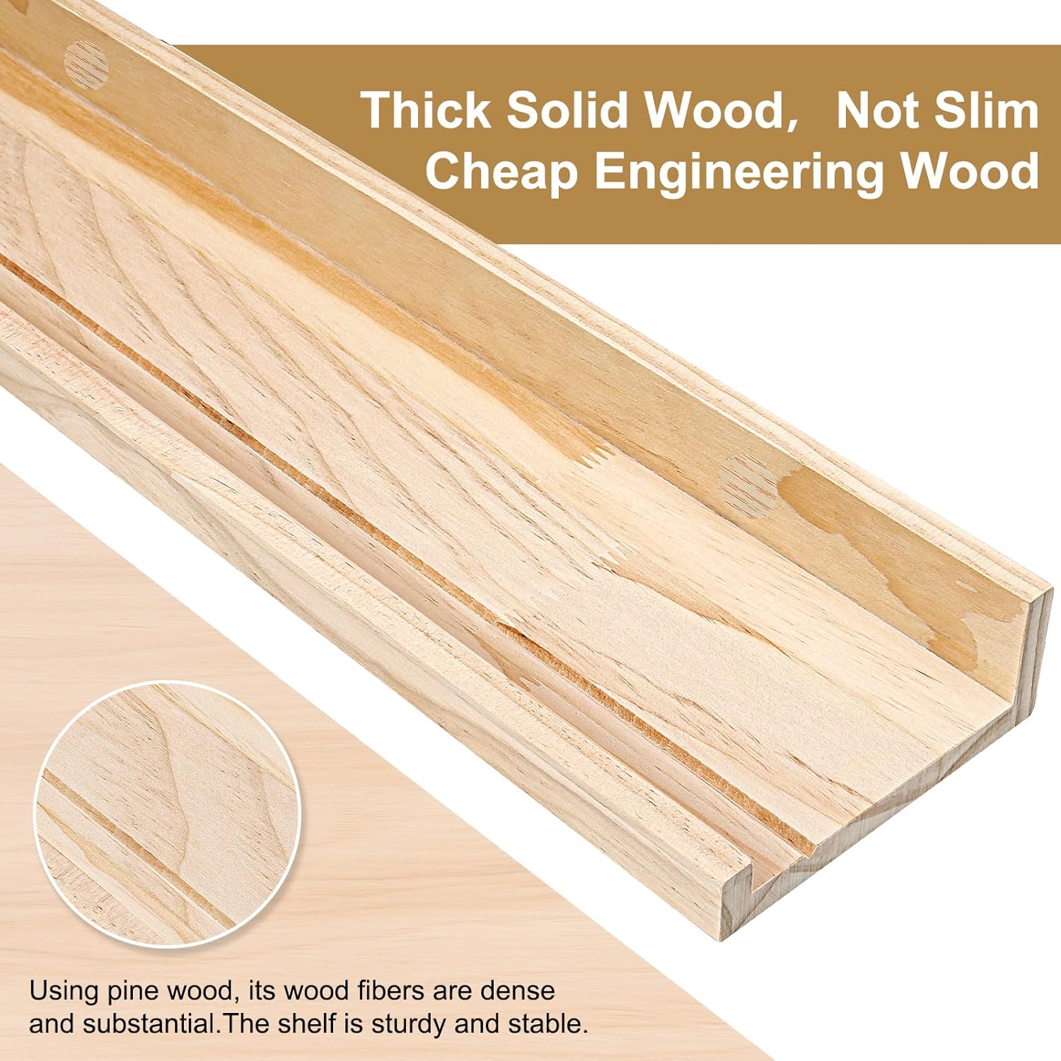 24 Inch Pine Wood Floating Shelves Set of 2 for Home Decor