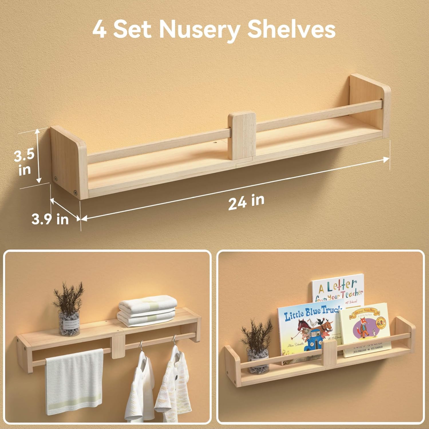 24 Inch Floating Shelves Set of 4 for Kids Room