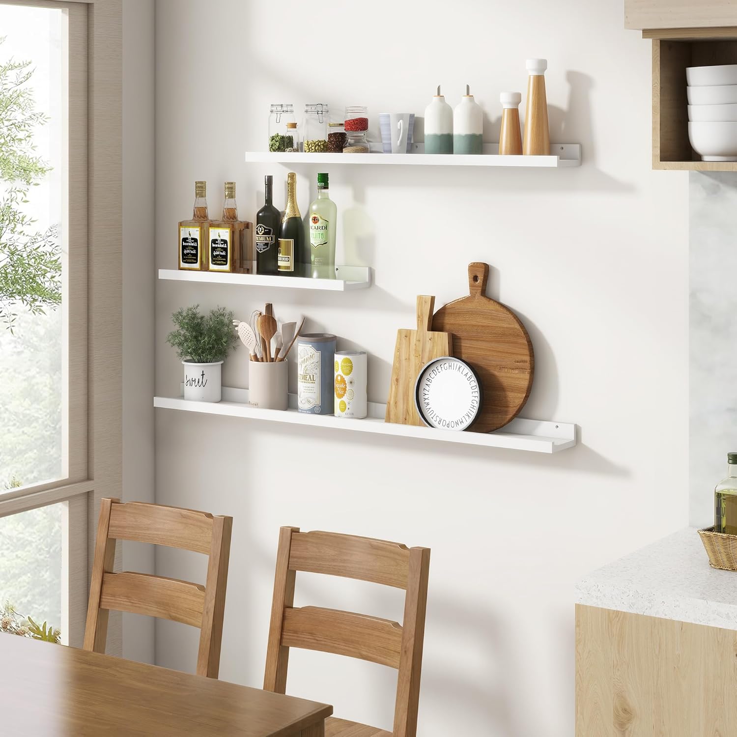 FLYJOE Picture Ledge Shelf Set of 2 24 Inches White Floating Wall Shelves for Nursery and Living Room Decor