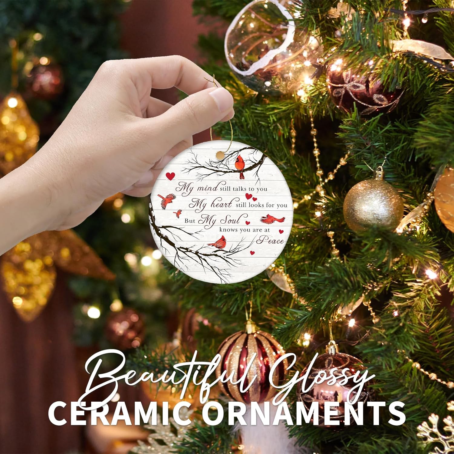 My Mind Still Talks to You Cardinal Circle Ceramic Christmas Ornament