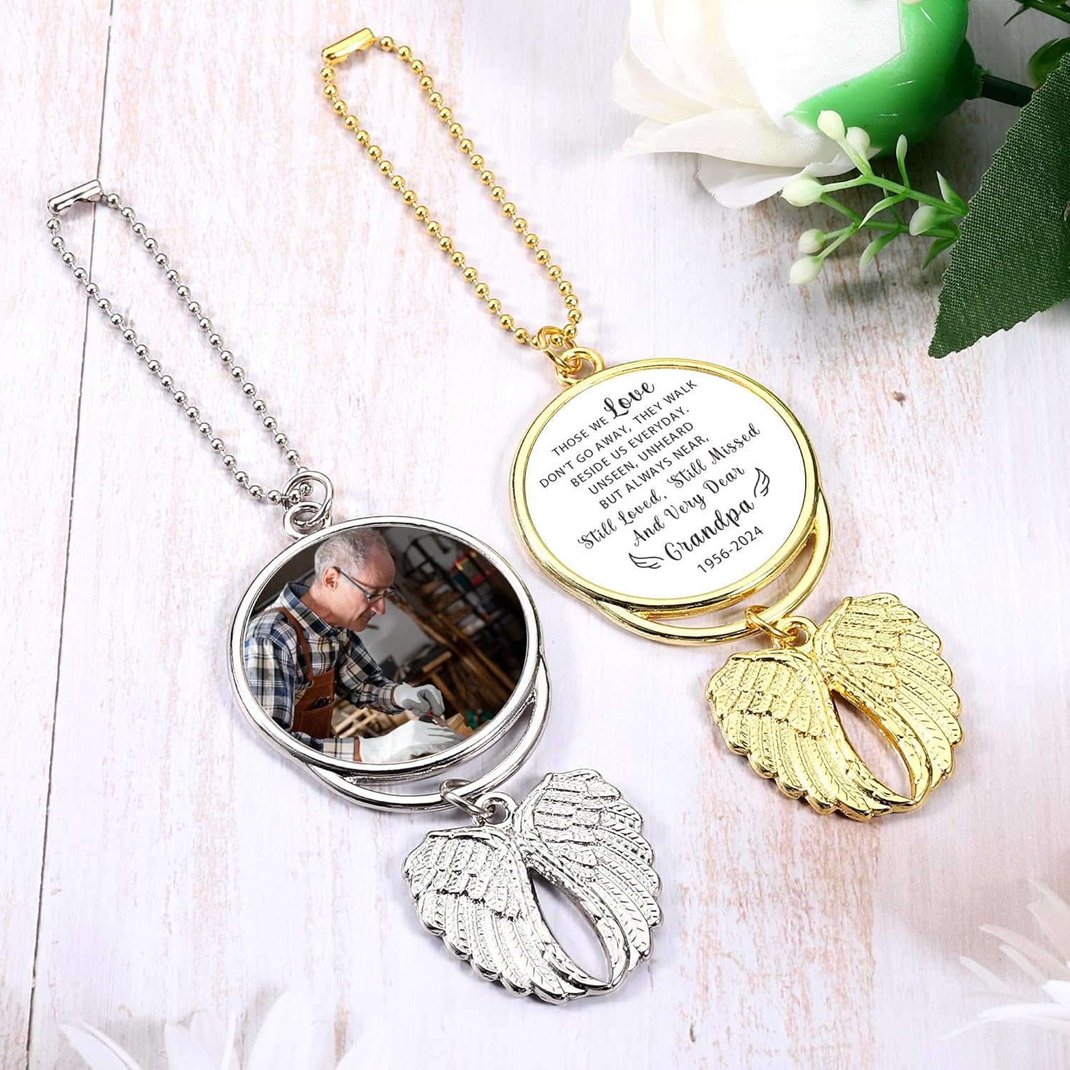 Personalized Photo Memorial Pendant with Angel Wings
