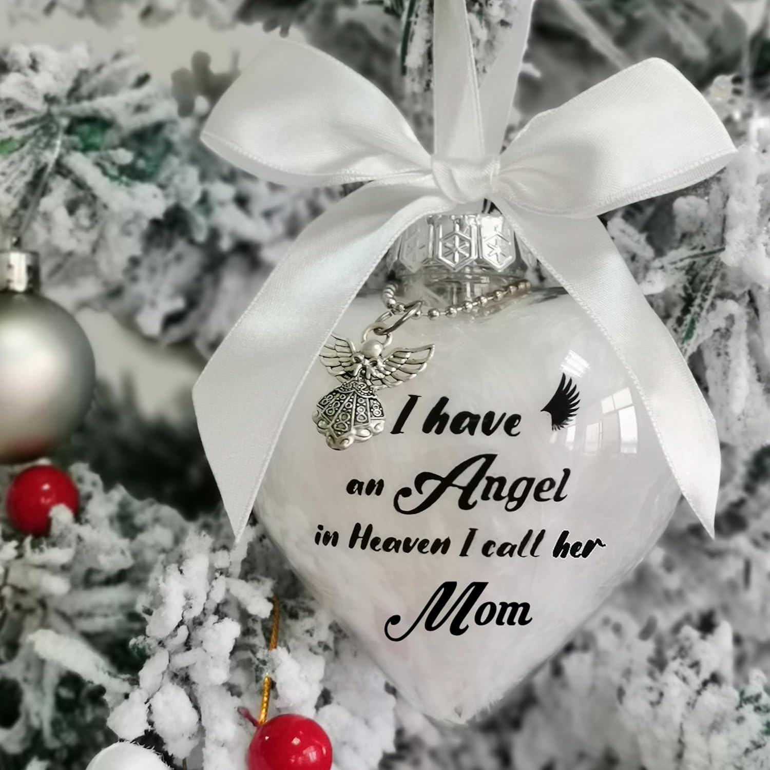 Clear Christmas Memorial Ornament with Angel and Bow