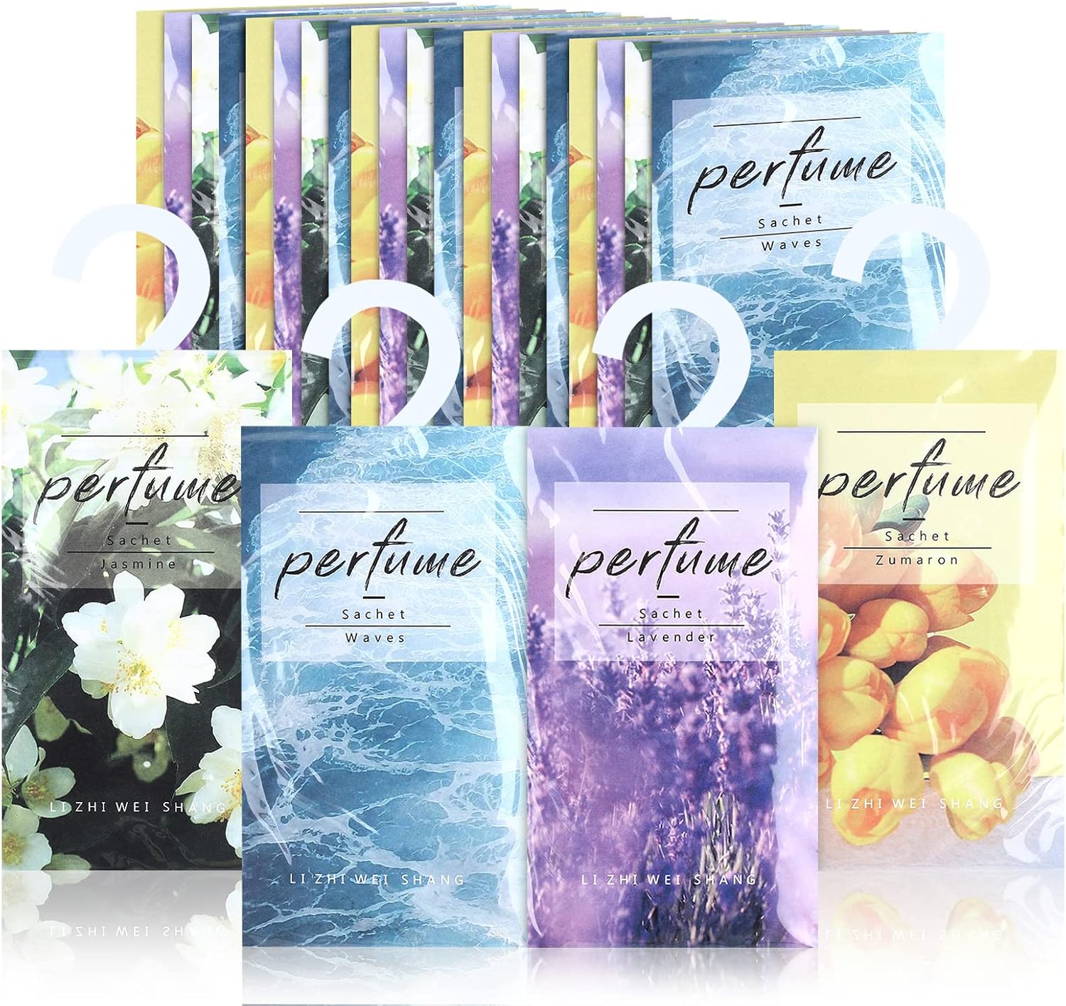 24 Pcs Hanging Closet Deodorizer Scented Sachets with Lavender Jasmine Waves Tulip