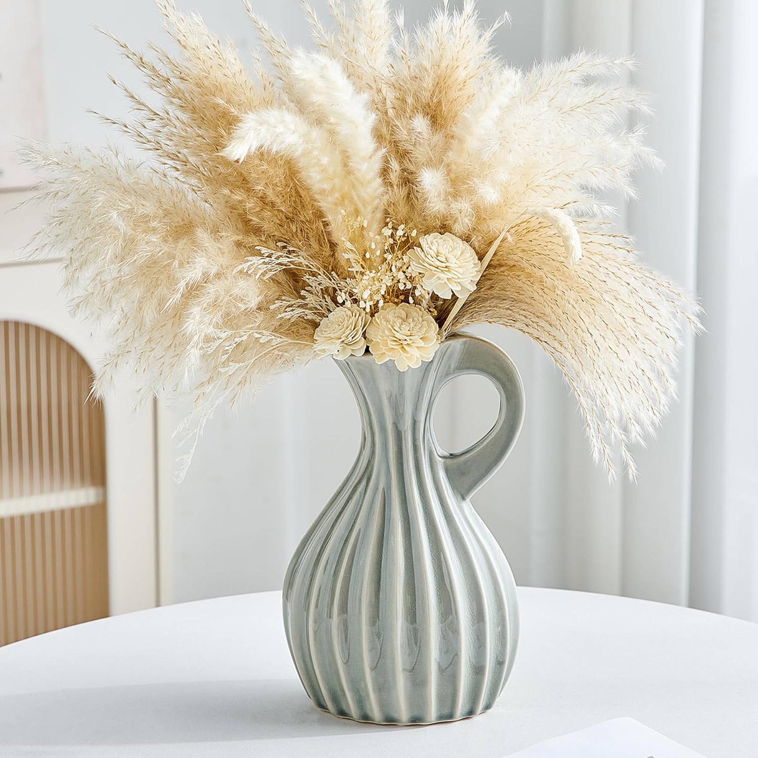 Octdays Grey Ceramic Pitcher Vase for Home Decor