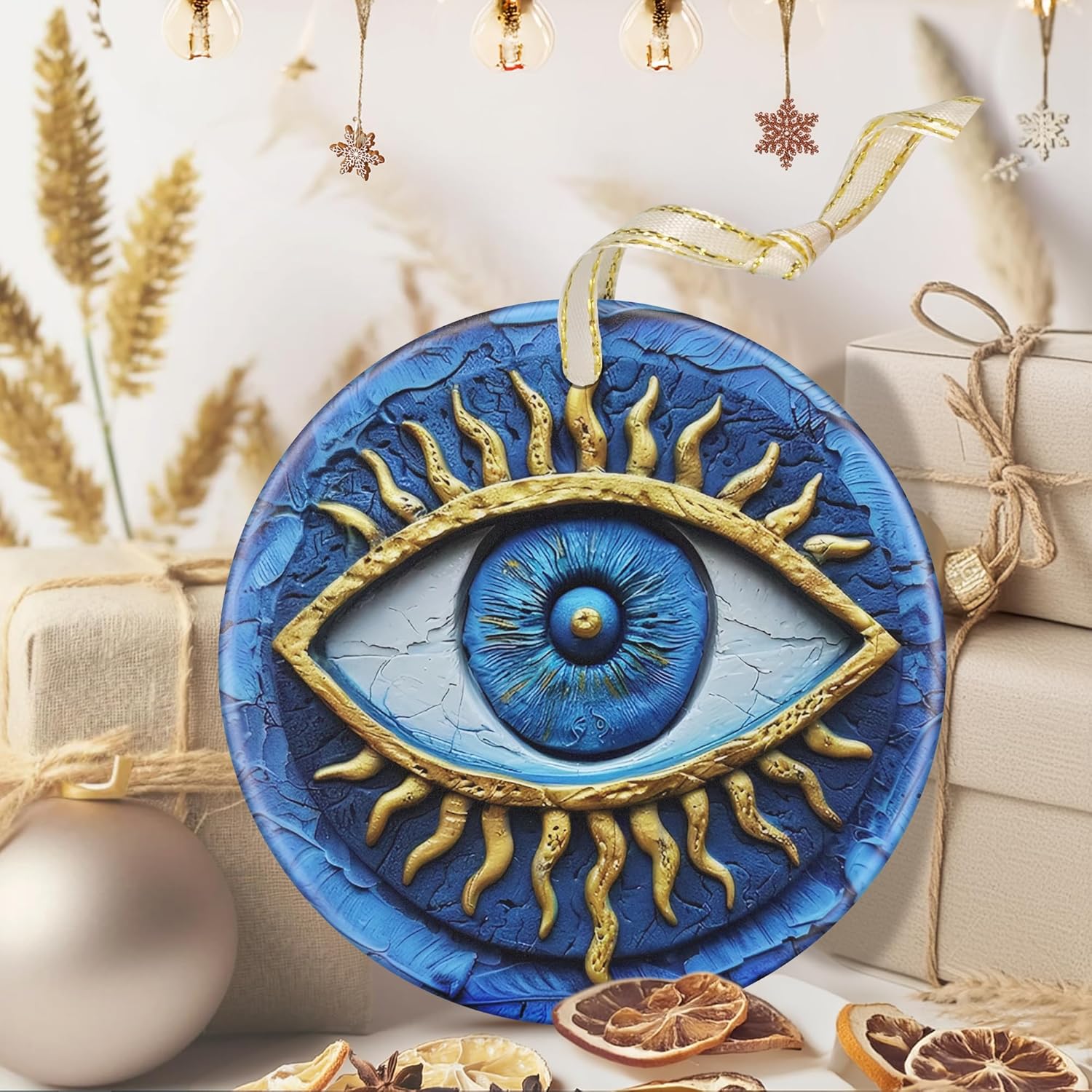 35 Inch Ceramic Greek Evil Eye Christmas Ornament