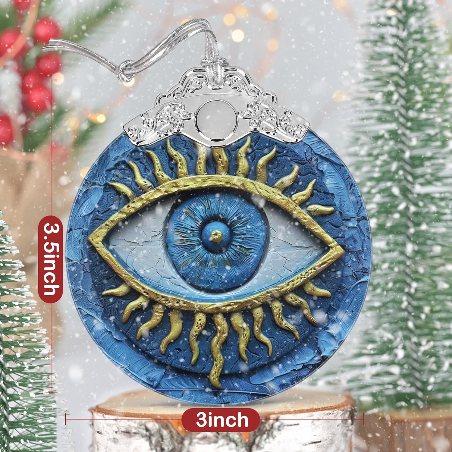 3 Inch Stained Glass Christmas Decoration with Evil Eye