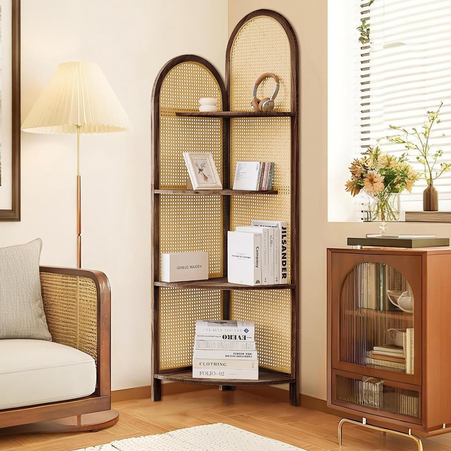 Asnefeli 4-Tier Corner Shelf Stand with Legs Brown