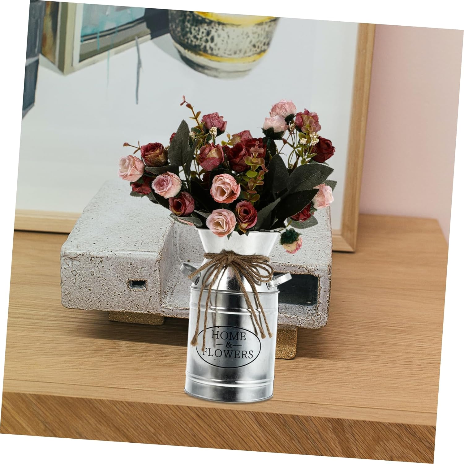 STOBAZA Vintage Iron Bucket Flower Vase Decor