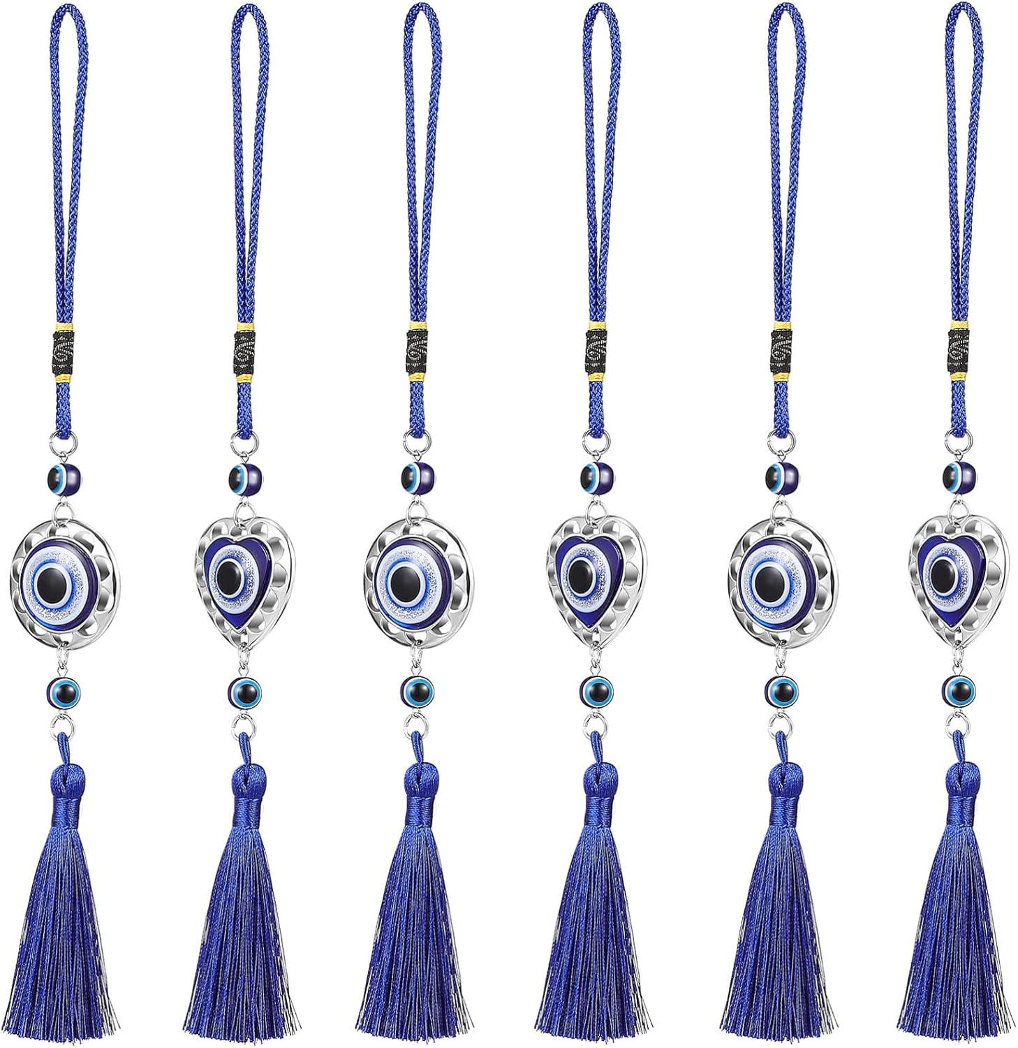 VICASKY 6pcs Evil Eye Car Hanging Ornaments with Tassels