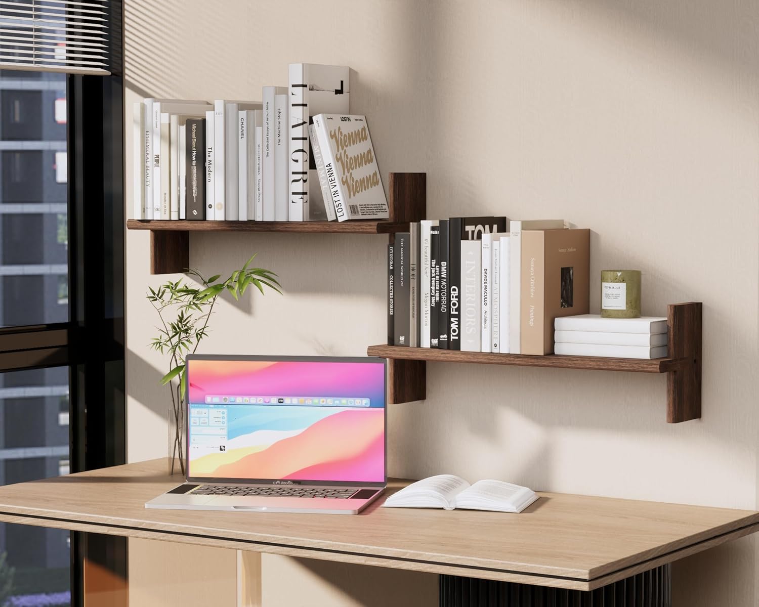 Rustic Floating Shelves 228x67 Solid Wood Bookshelves for Books Plants Photos and Decor