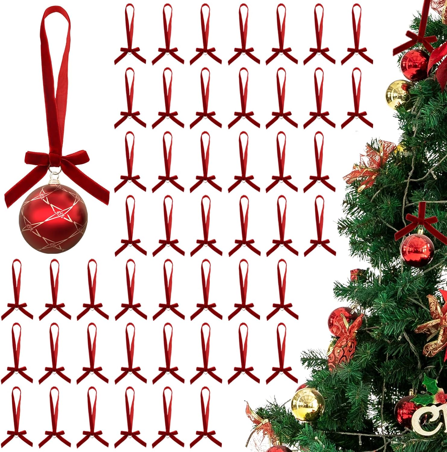 48 Pcs Velvet Christmas Tree Hanging Bows