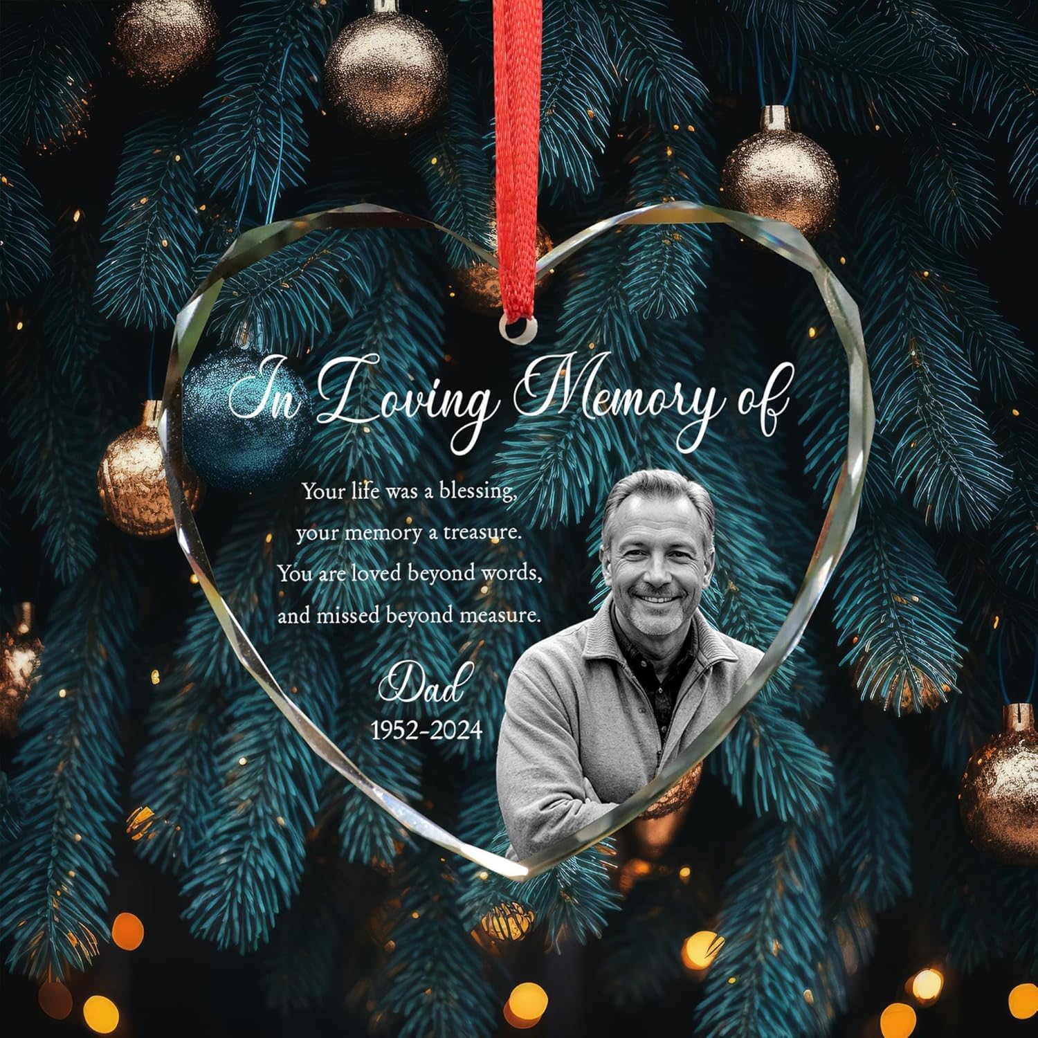 Custom Photo Memorial Heart Glass Ornament