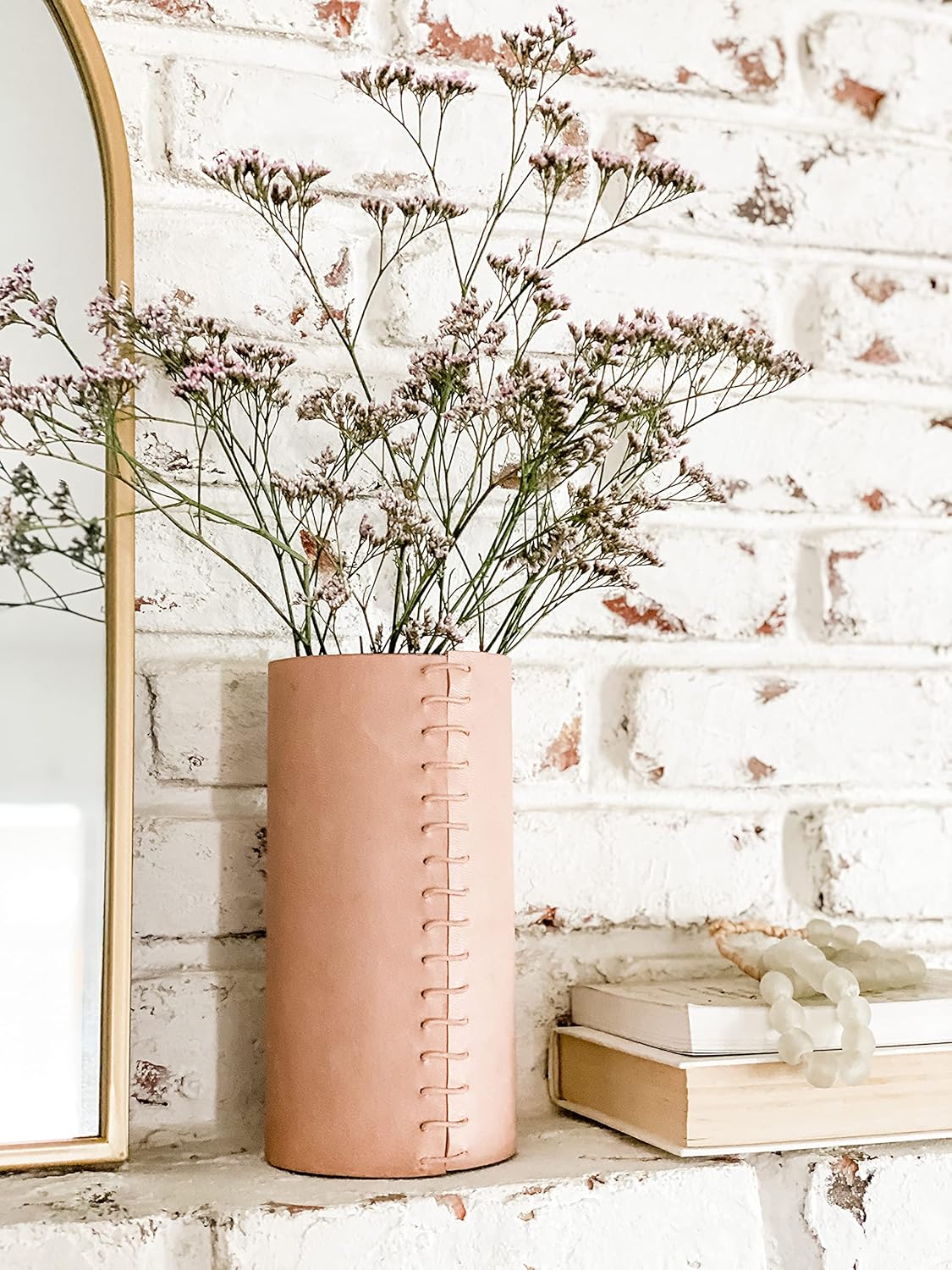 Wrapped Genuine Leather Vase - Boho Style 8 Inch