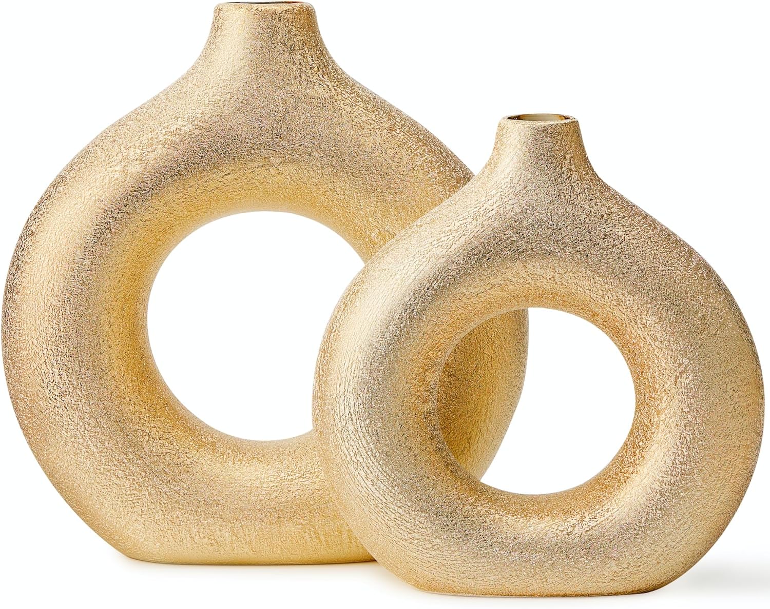 Set of 2 Donut Shape Gold Ceramic Vases