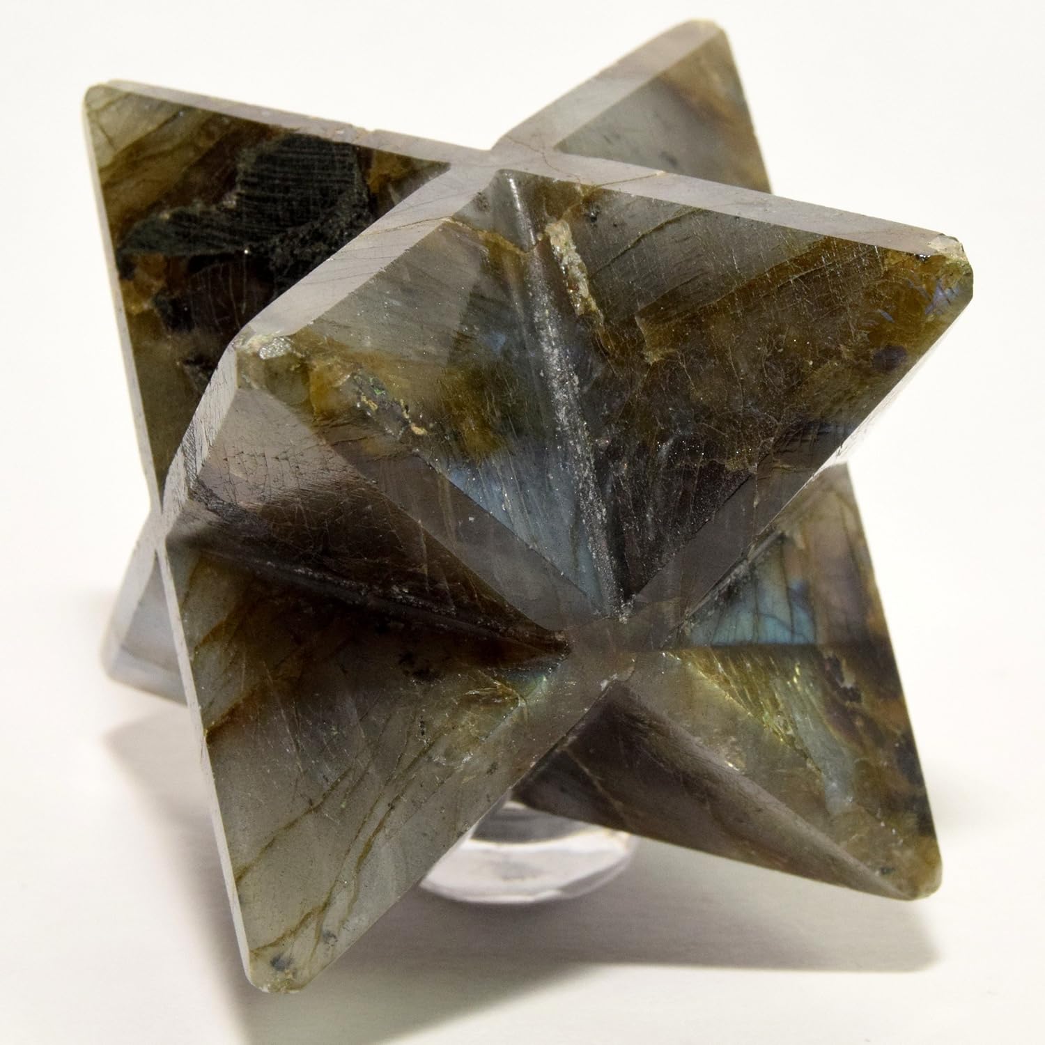 HC Set Rainbow Flash Labradorite 8 Point Merkaba Star with Clear Quartz Cabochon