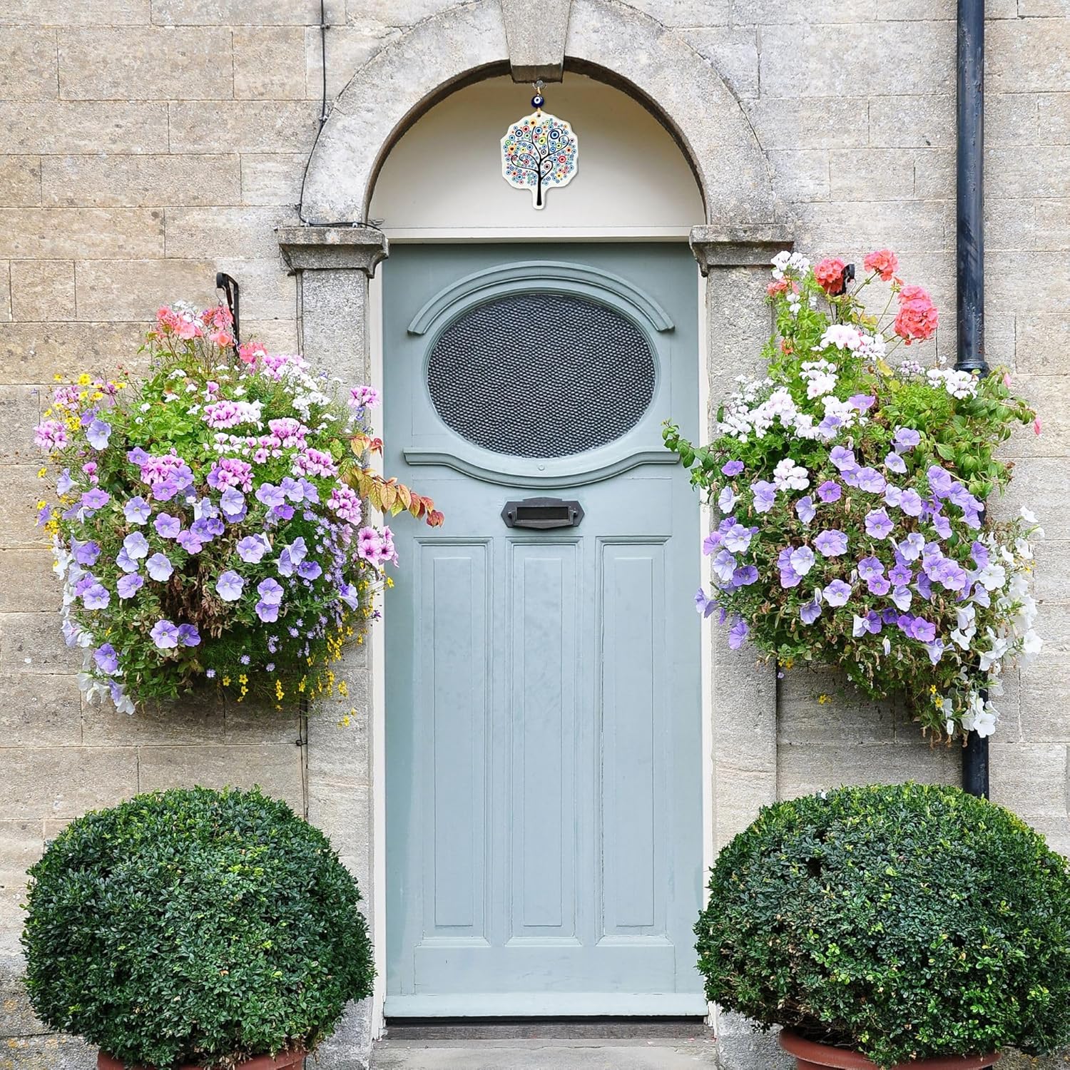 Blue Glass Evil Eye Tree of Life Amulet 53 Inch Hanging Decor
