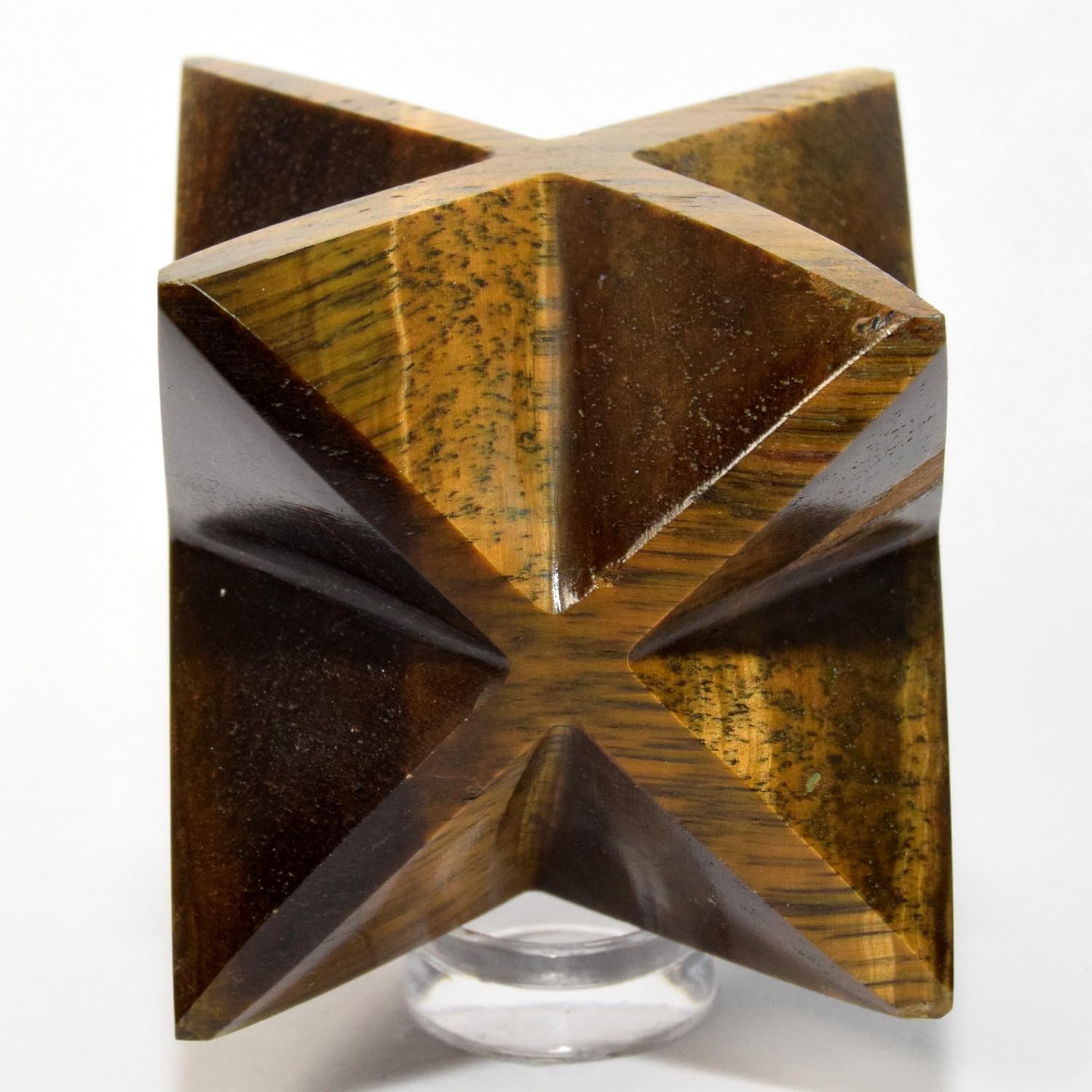 HQRP HC Set 62mm Golden Yellow 8 Point Tigers Eye Merkaba Star with Clear Quartz Cabochon