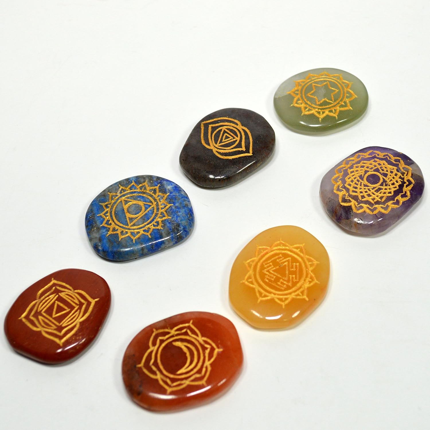 HQRP 7 Chakras Tumbled Crystal Set with Sanskrit Engravings