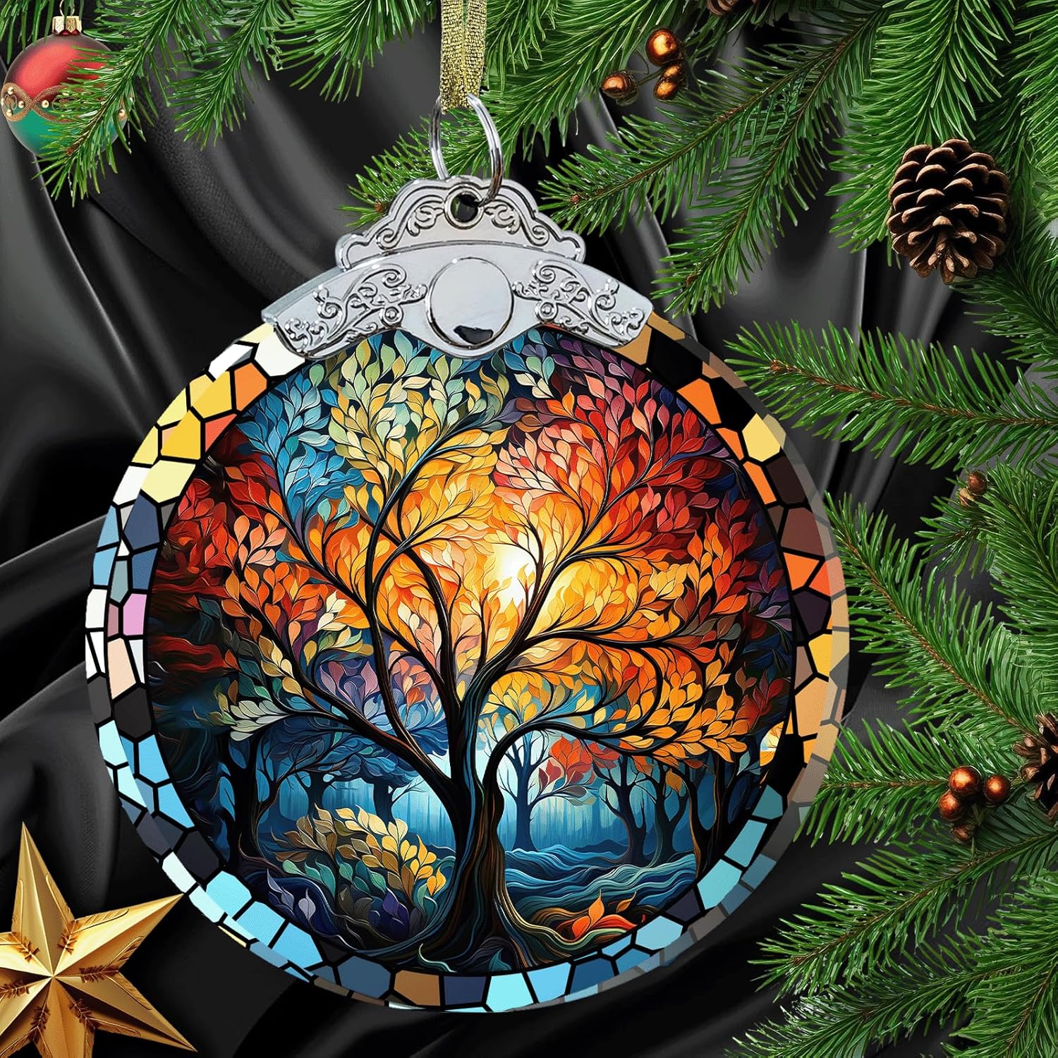 Aestas Tree of Life Crystal Glass Hanging Ornament - Christmas Decor Gift