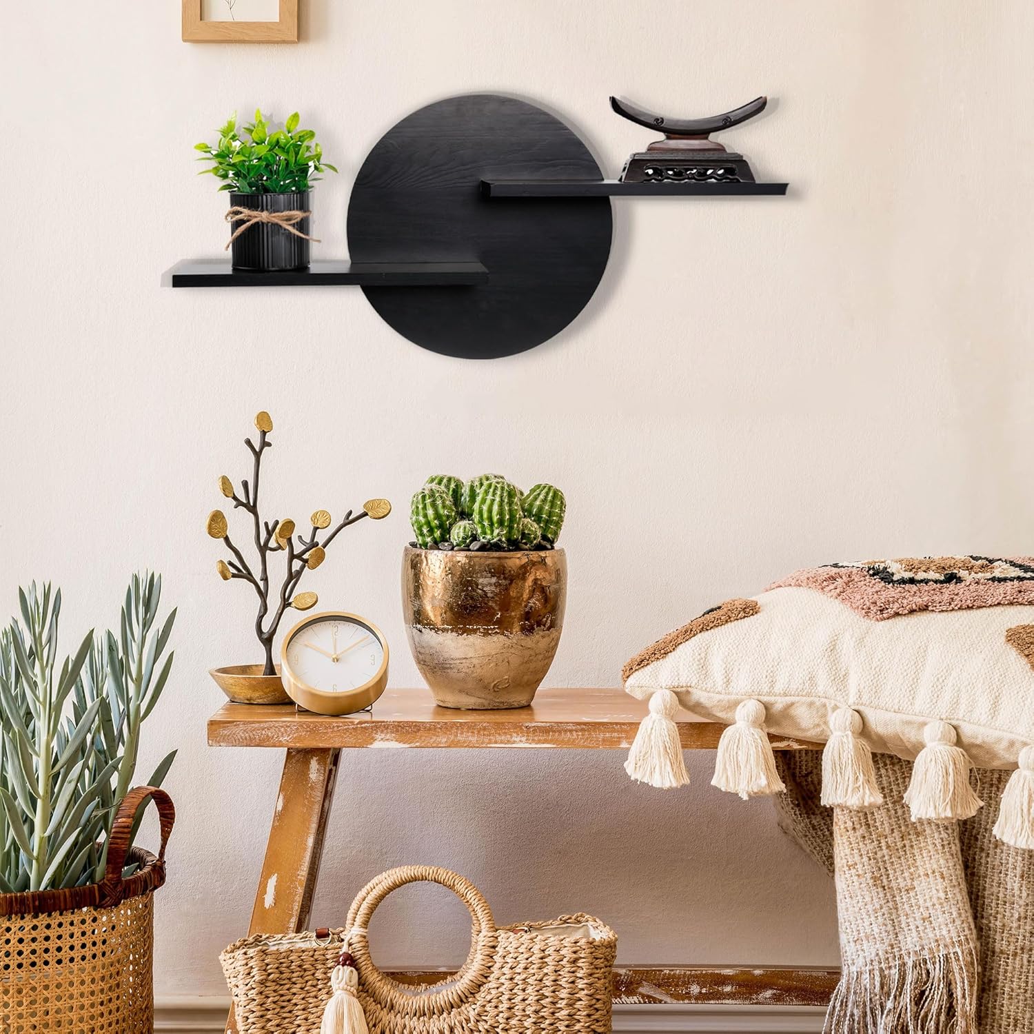 Black Circle Floating Wall Shelf for Home Decor