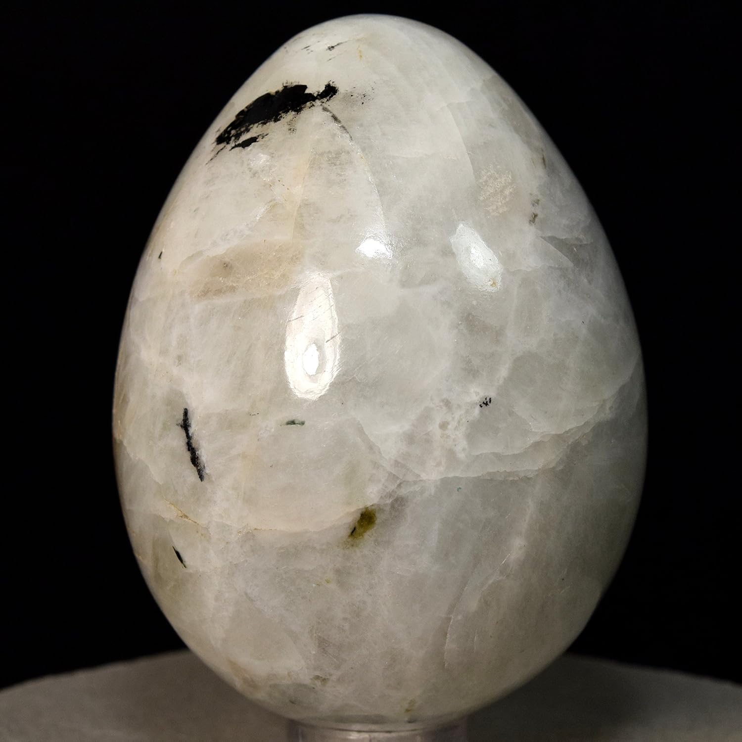 Rainbow Moonstone Egg with Plastic Stand for Indoor Fountain Decor