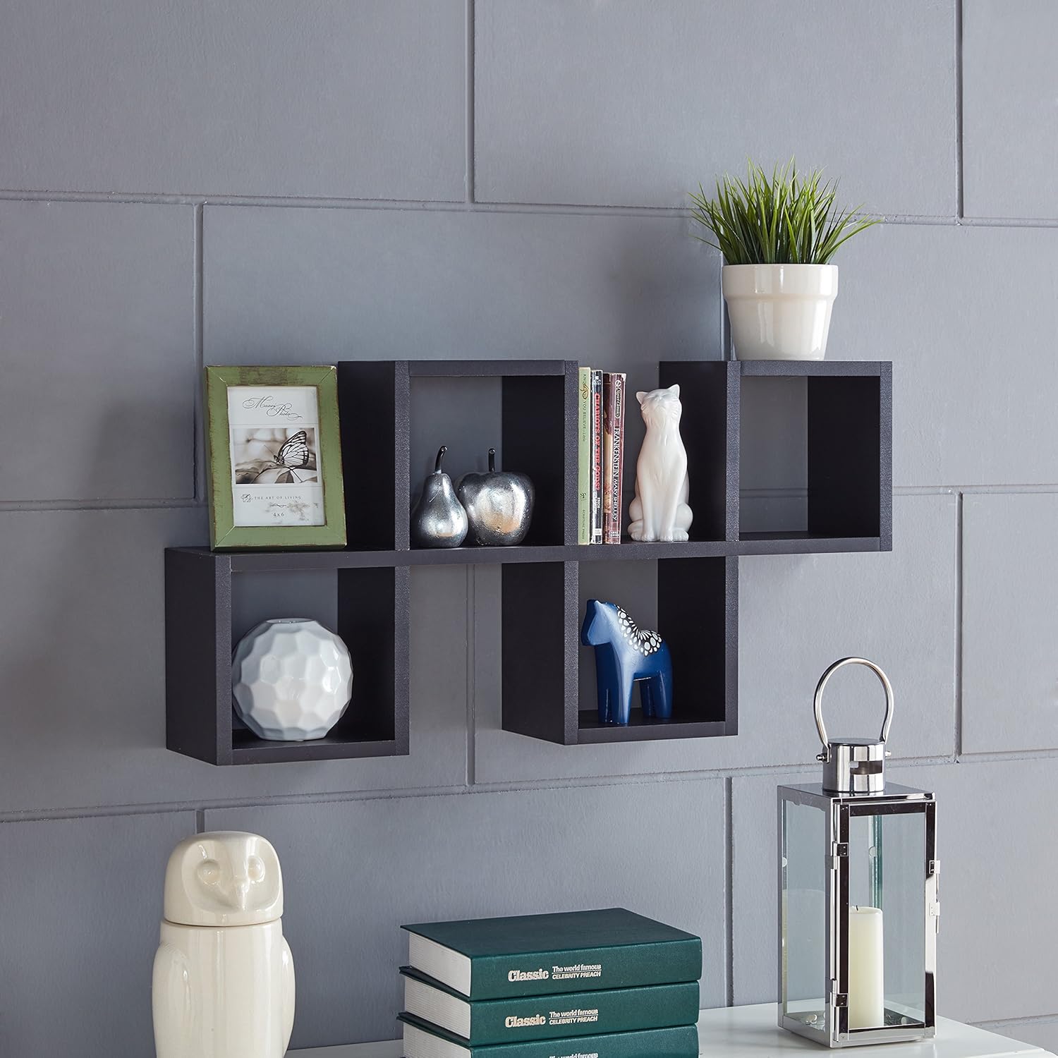 Danya B Cubby Chessboard Wall Shelf - Horizontal or Vertical Black