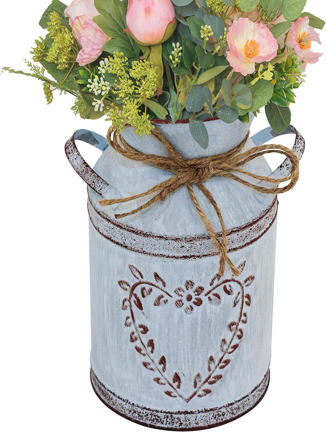 Rustic Shabby Chic Vase - Galvanized Milk Can with Handle Vintage Farmhouse Decor