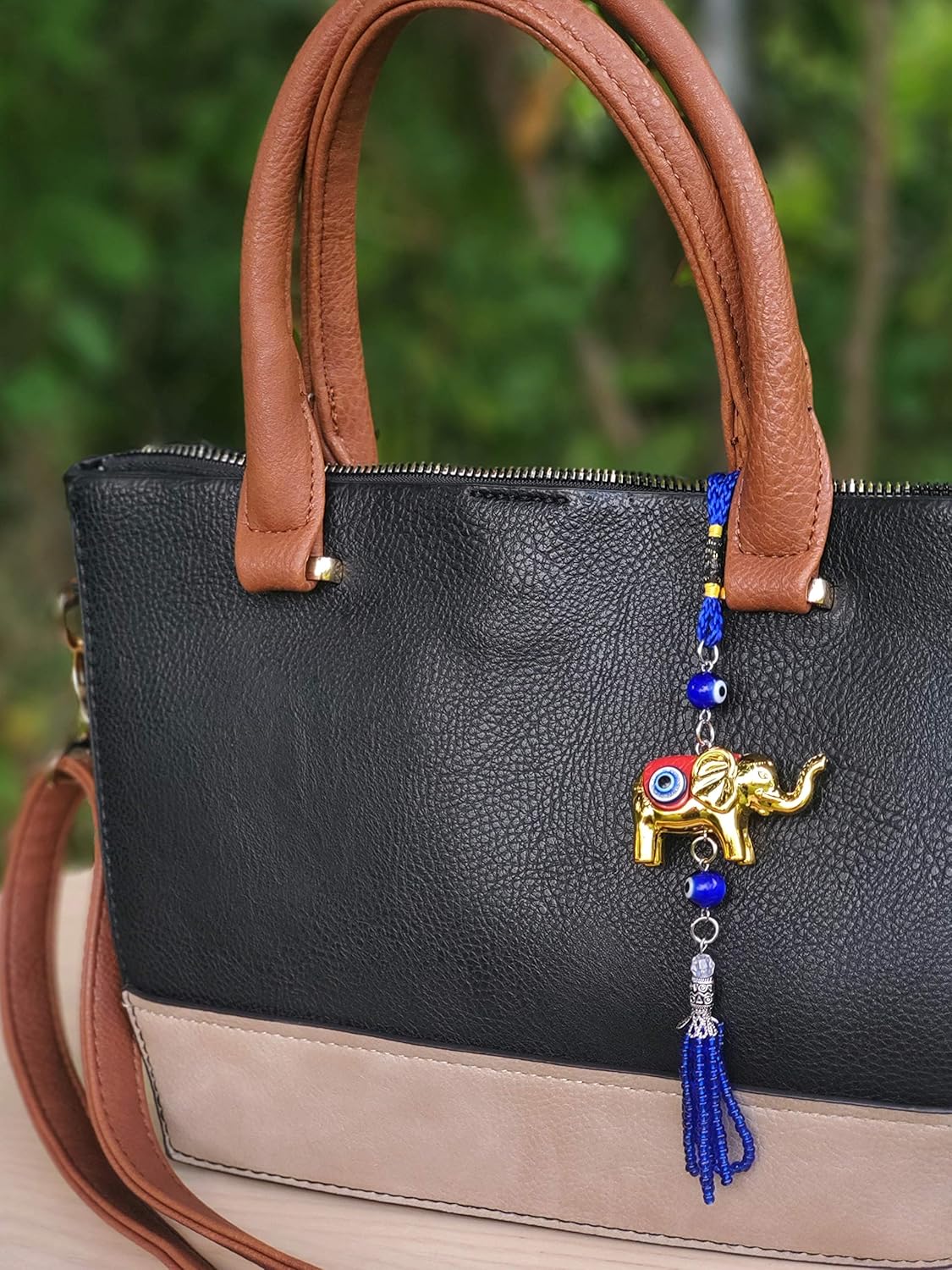 Bravo Team Lucky Blue Evil Eye Hanging Ornament with Elephant Charm and Tassel - Home Car Decor