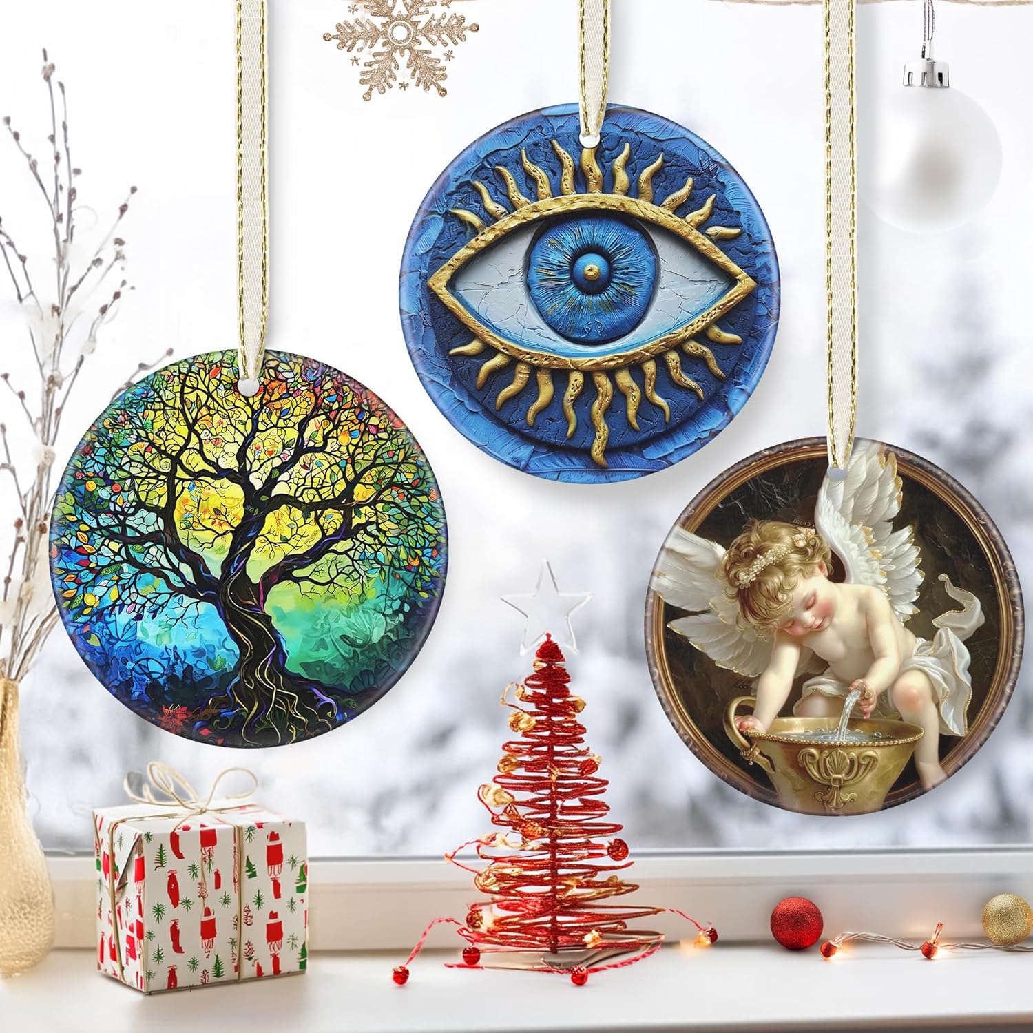 35 Inch Ceramic Greek Evil Eye Christmas Ornament