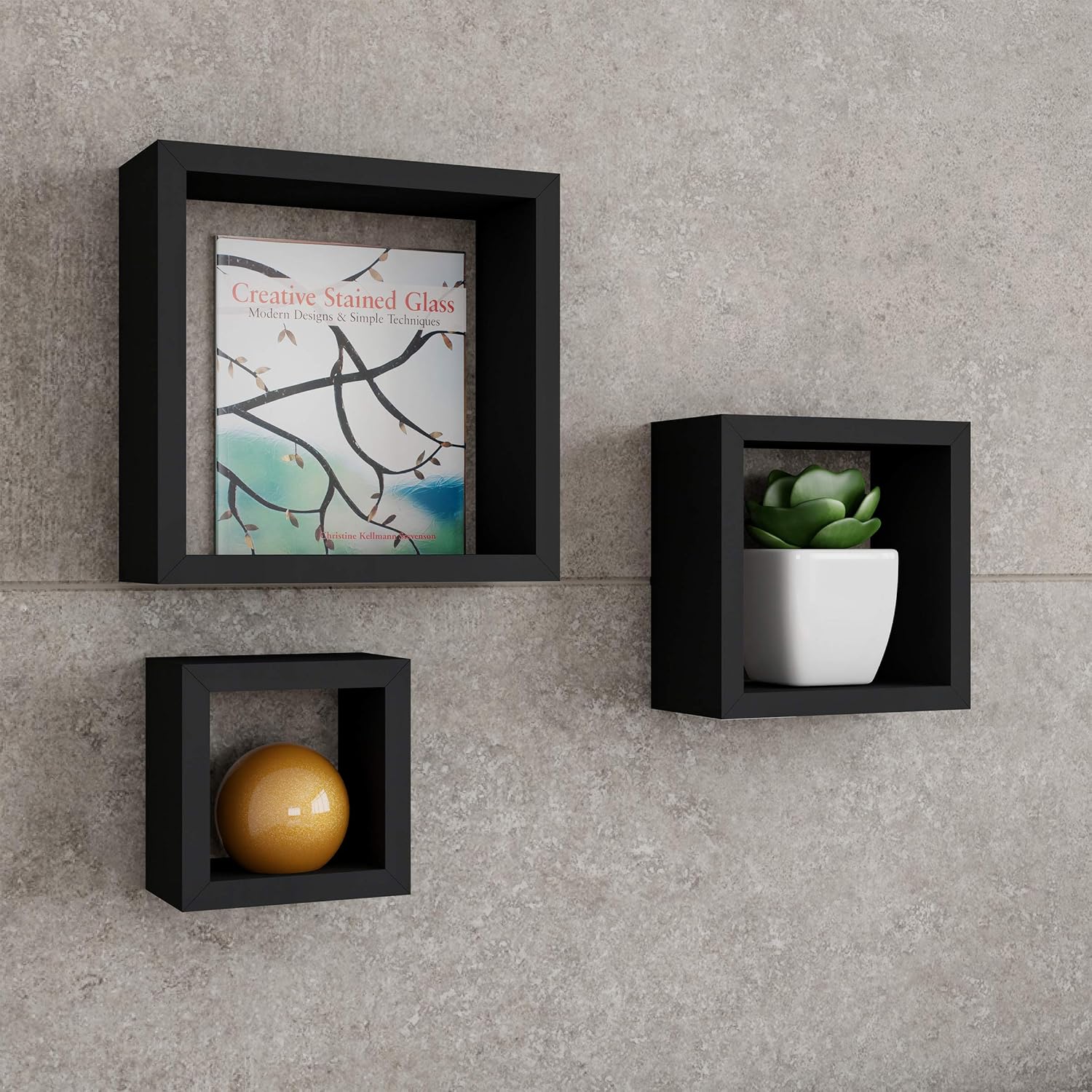 Floating Shelves Cube Wall Shelf Set with Hidden Brackets Black