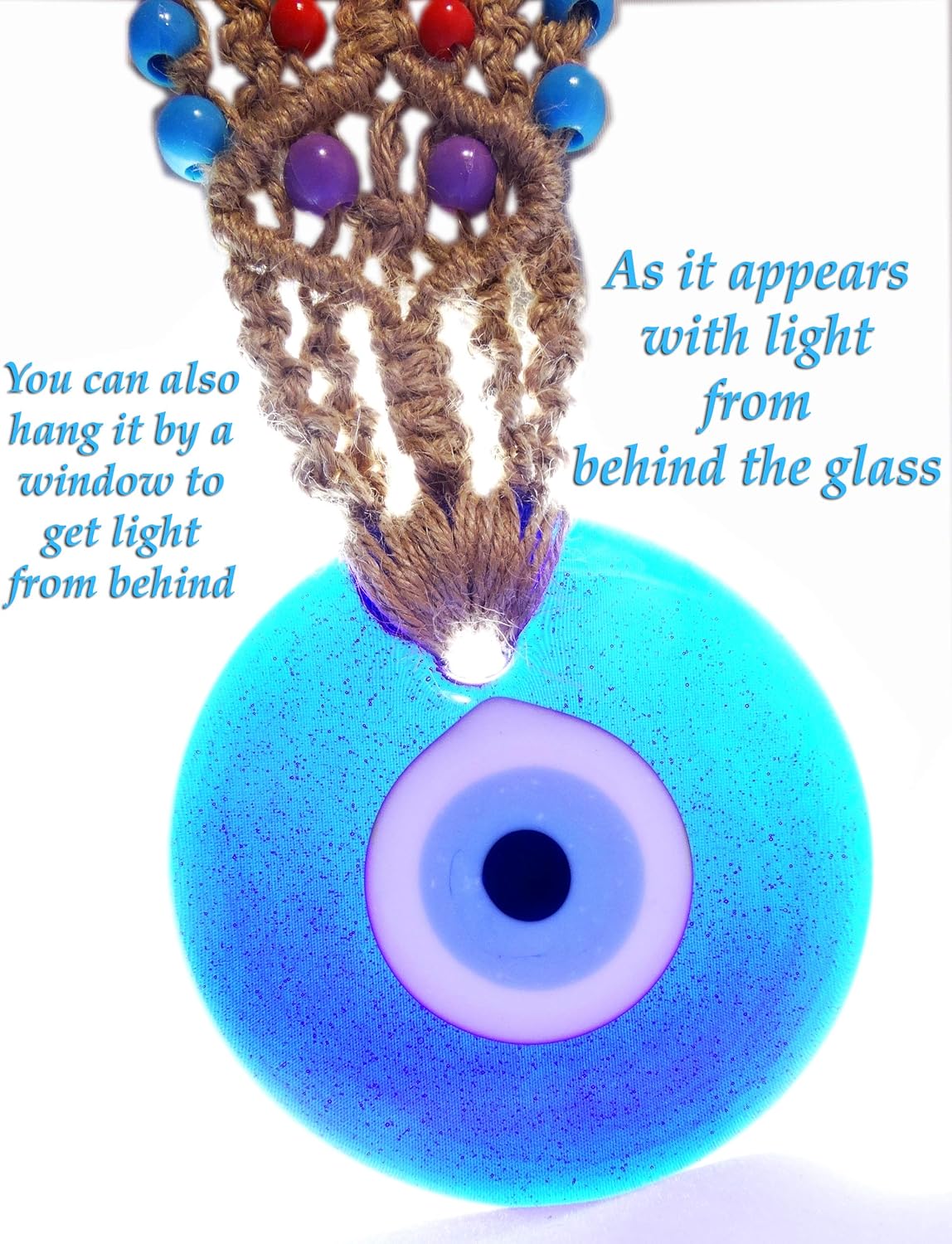 Balgin Evil Eye Wall Decor 11 Inch Tall Blue Glass Hanging Ornament