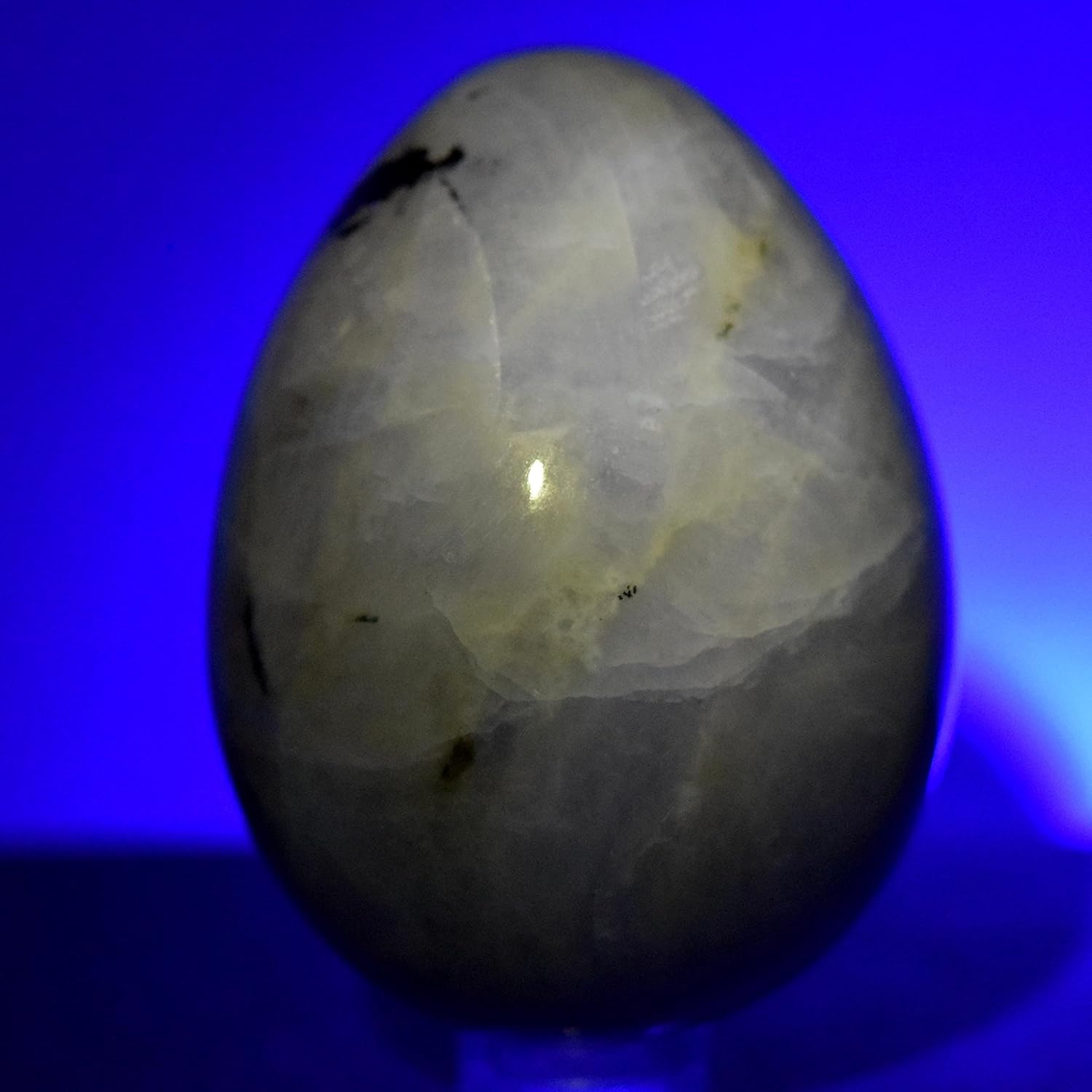 Rainbow Moonstone Egg with Plastic Stand for Indoor Fountain Decor