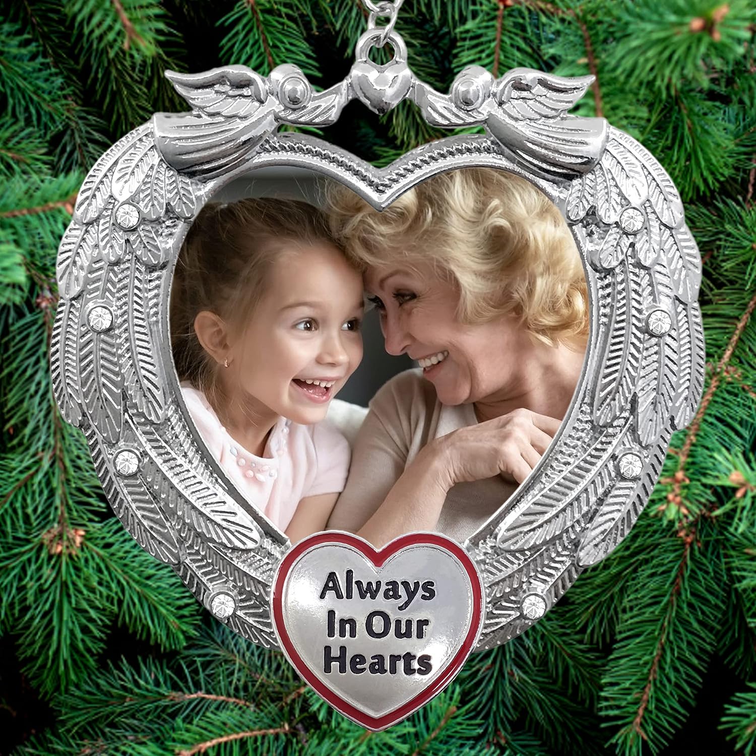 Memorial Christmas Angel Wing Photo Ornament - Always in Our Hearts