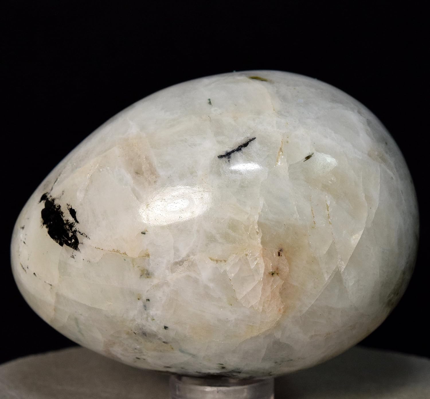 Rainbow Moonstone Egg with Plastic Stand for Indoor Fountain Decor