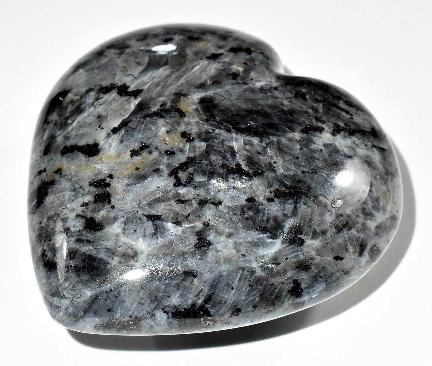 25 Inch Larvikite Heart with Stand - Natural Stone Decor