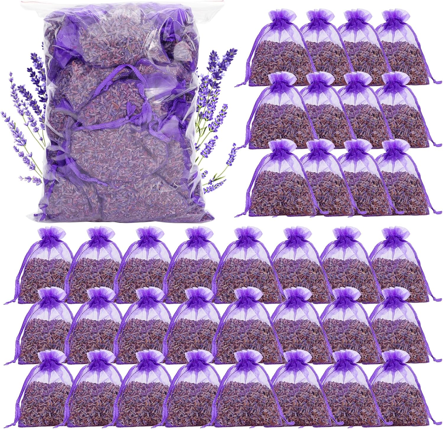 36 Pack Natural Dried Lavender Sachets for Home Fragrance