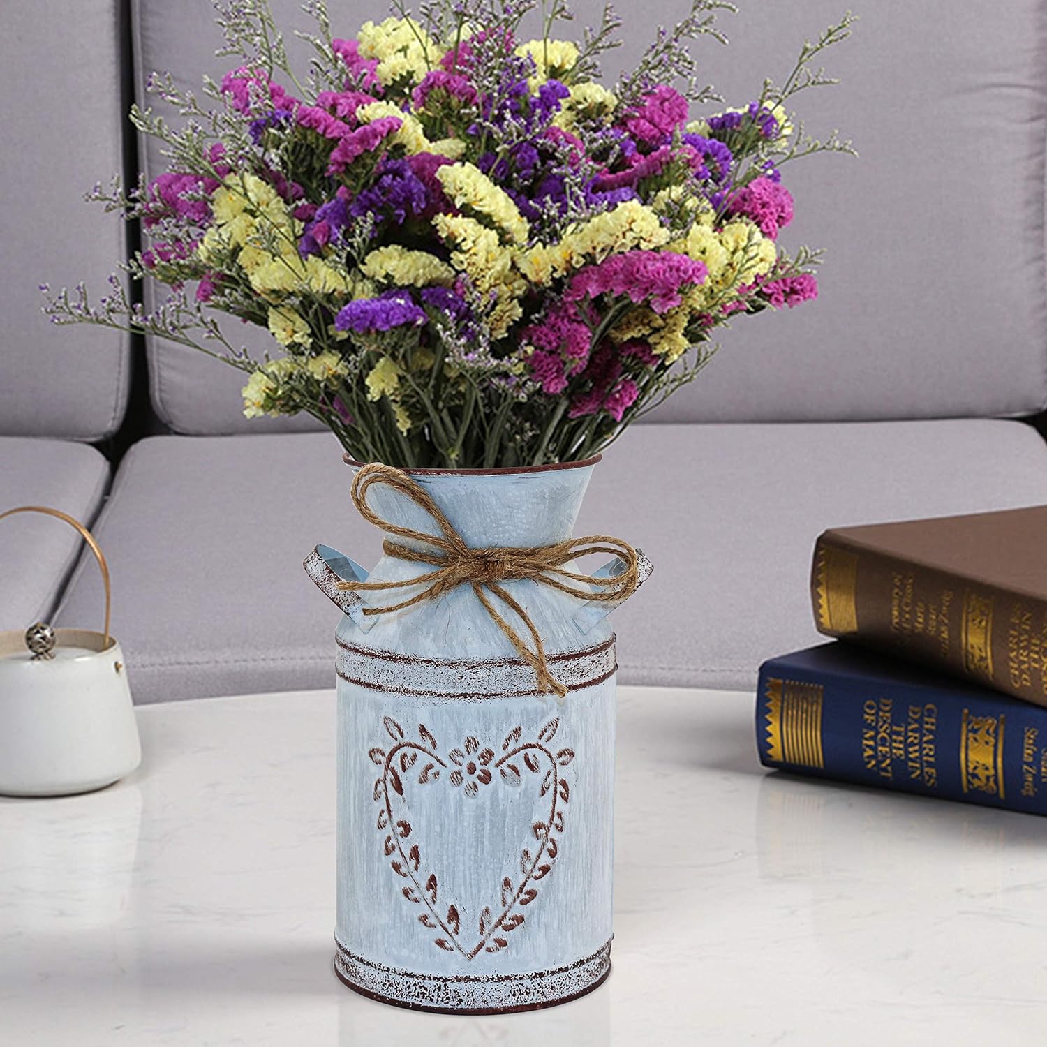 Rustic Shabby Chic Vase - Galvanized Milk Can with Handle Vintage Farmhouse Decor