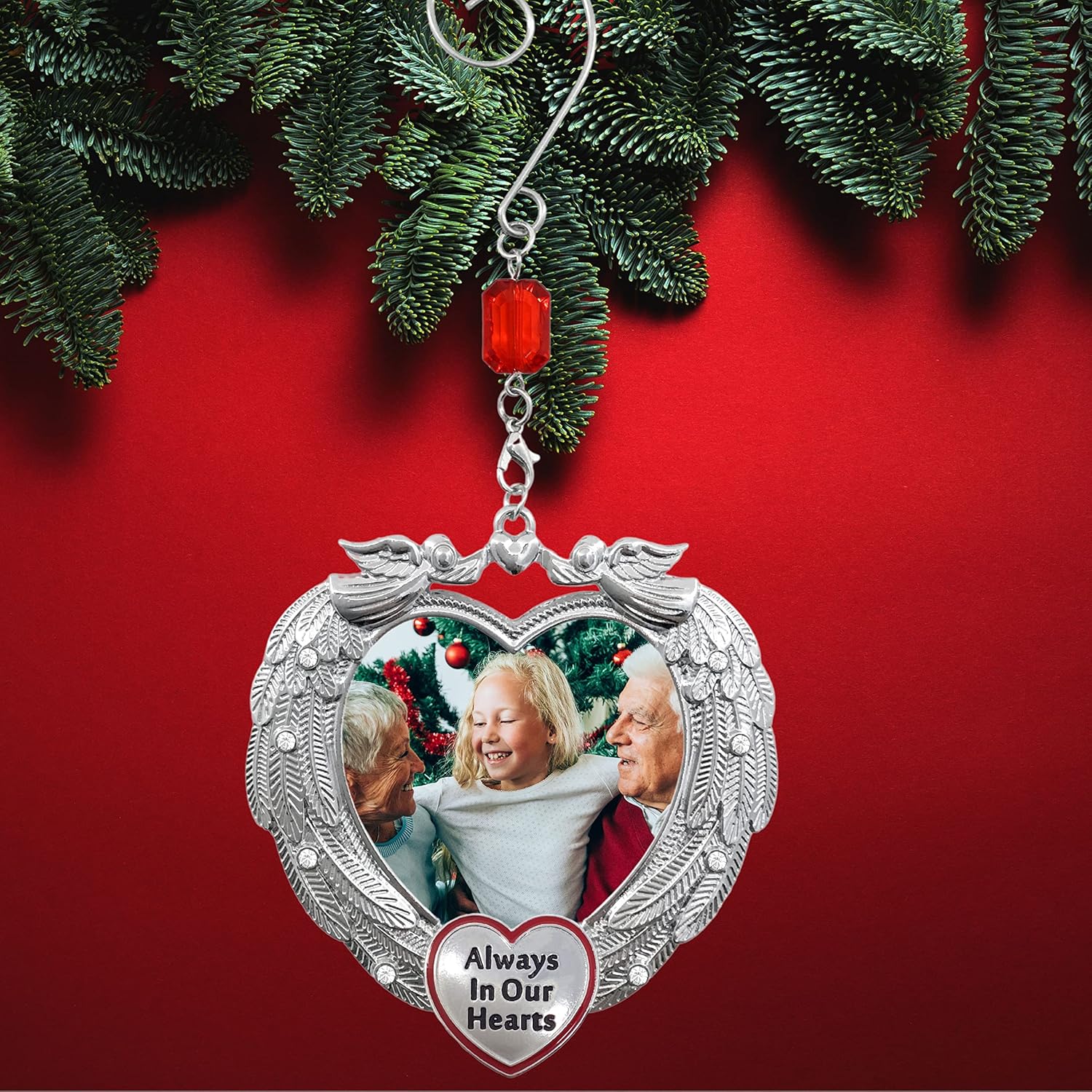 Memorial Christmas Angel Wing Photo Ornament - Always in Our Hearts