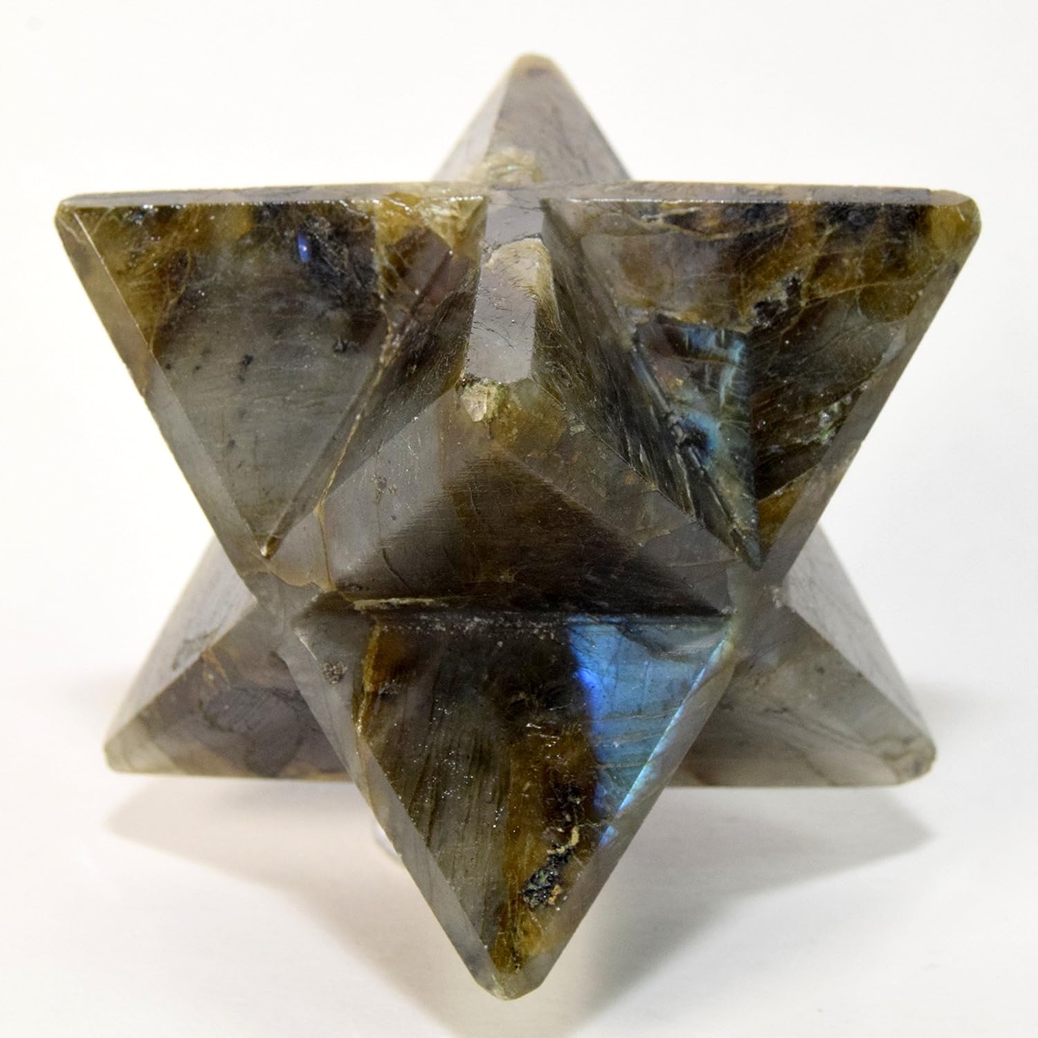 HC Set Rainbow Flash Labradorite 8 Point Merkaba Star with Clear Quartz Cabochon