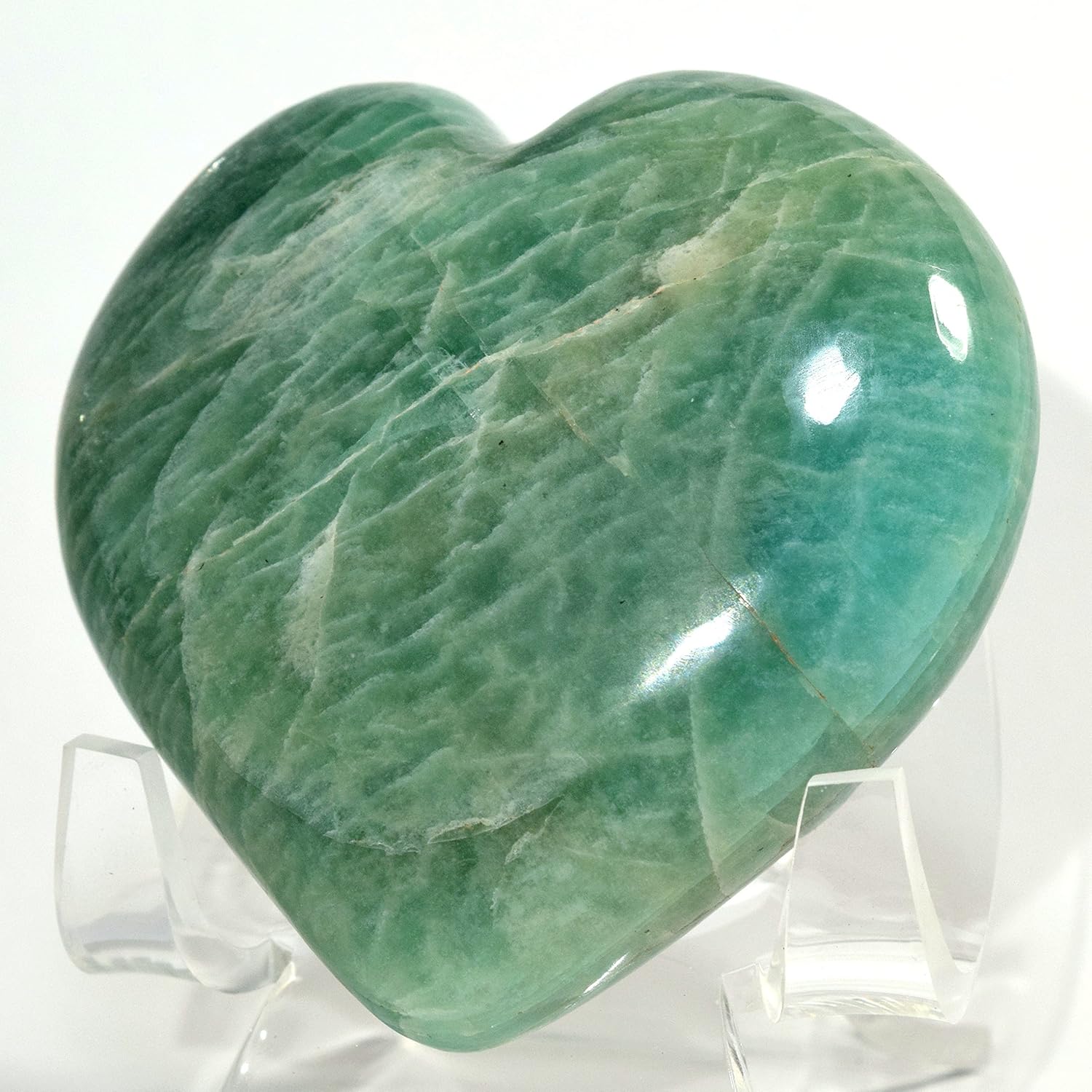62mm Green Amazonite Puffy Heart Crystal Love Stone with Stand