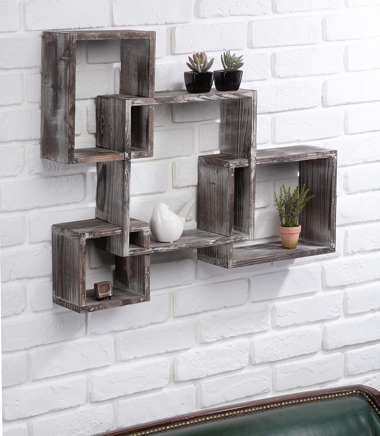 Rustic Wood Floating Shelves with 4 Cubes