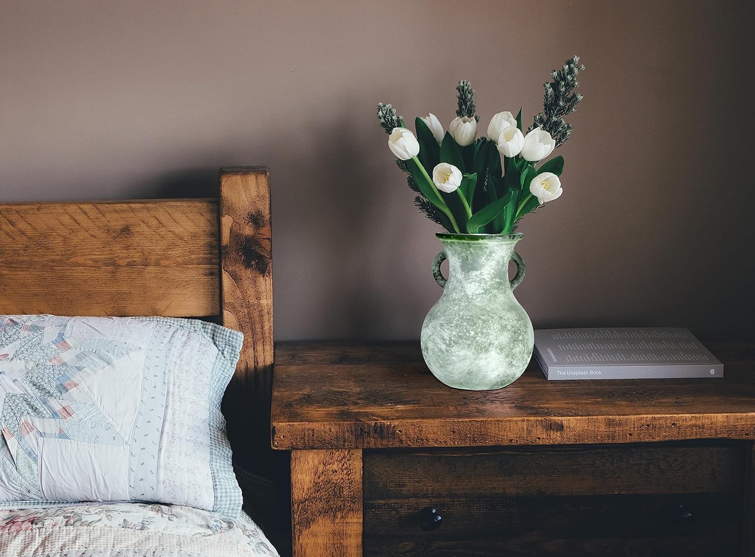 79in Green Glass Vintage Vase with Double Ears