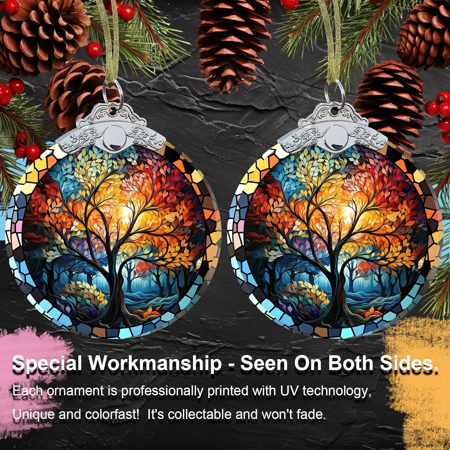 Aestas Tree of Life Crystal Glass Hanging Ornament - Christmas Decor Gift