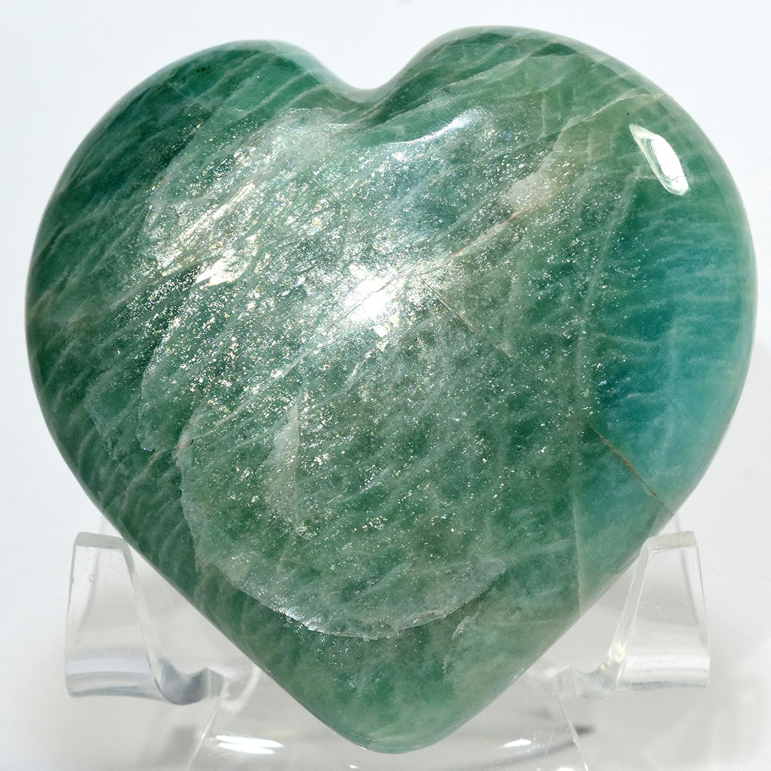62mm Green Amazonite Puffy Heart Crystal Love Stone with Stand